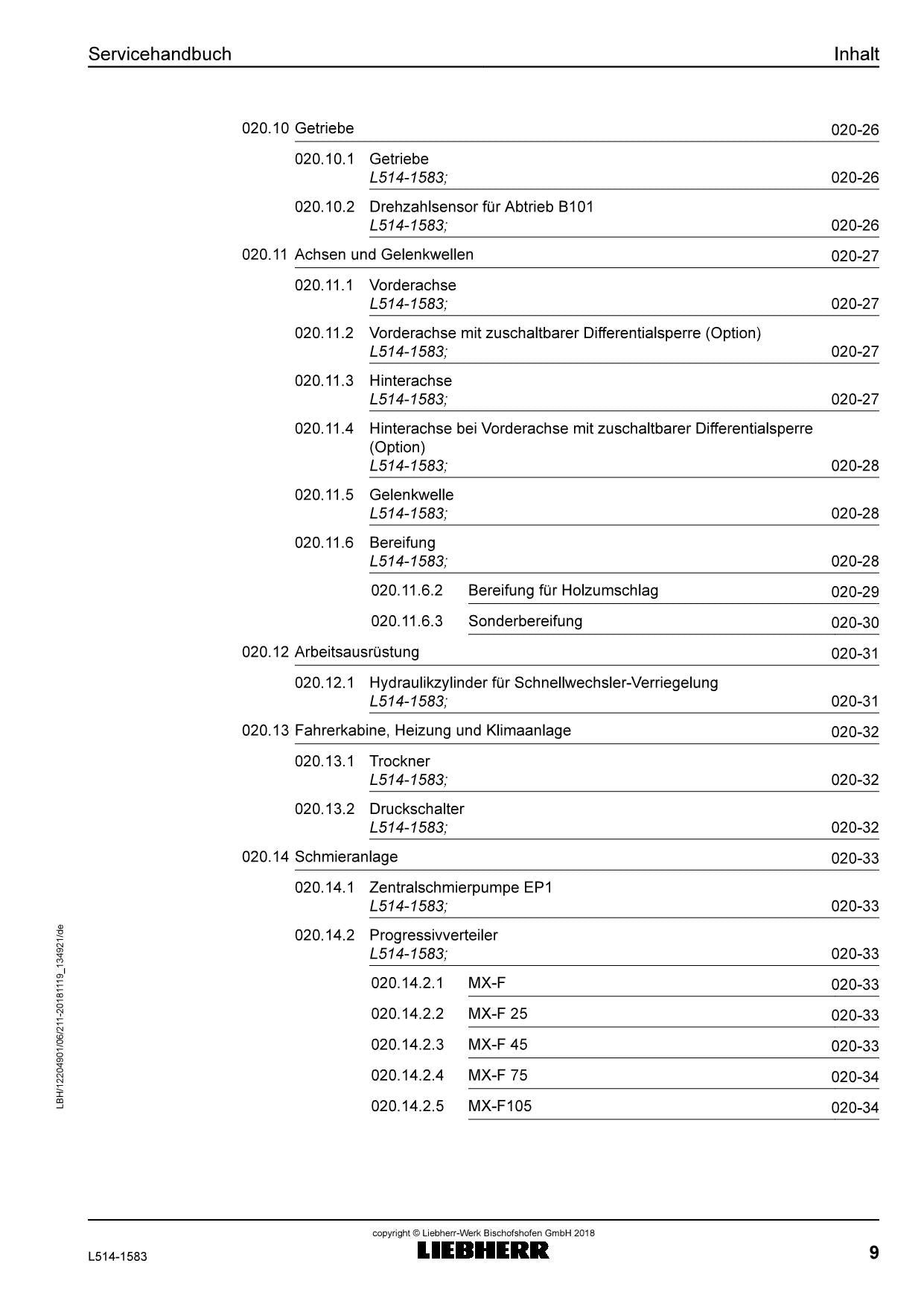 Liebherr L514 1583 Radlader Reparaturhandbuch Werkstatthandbuch