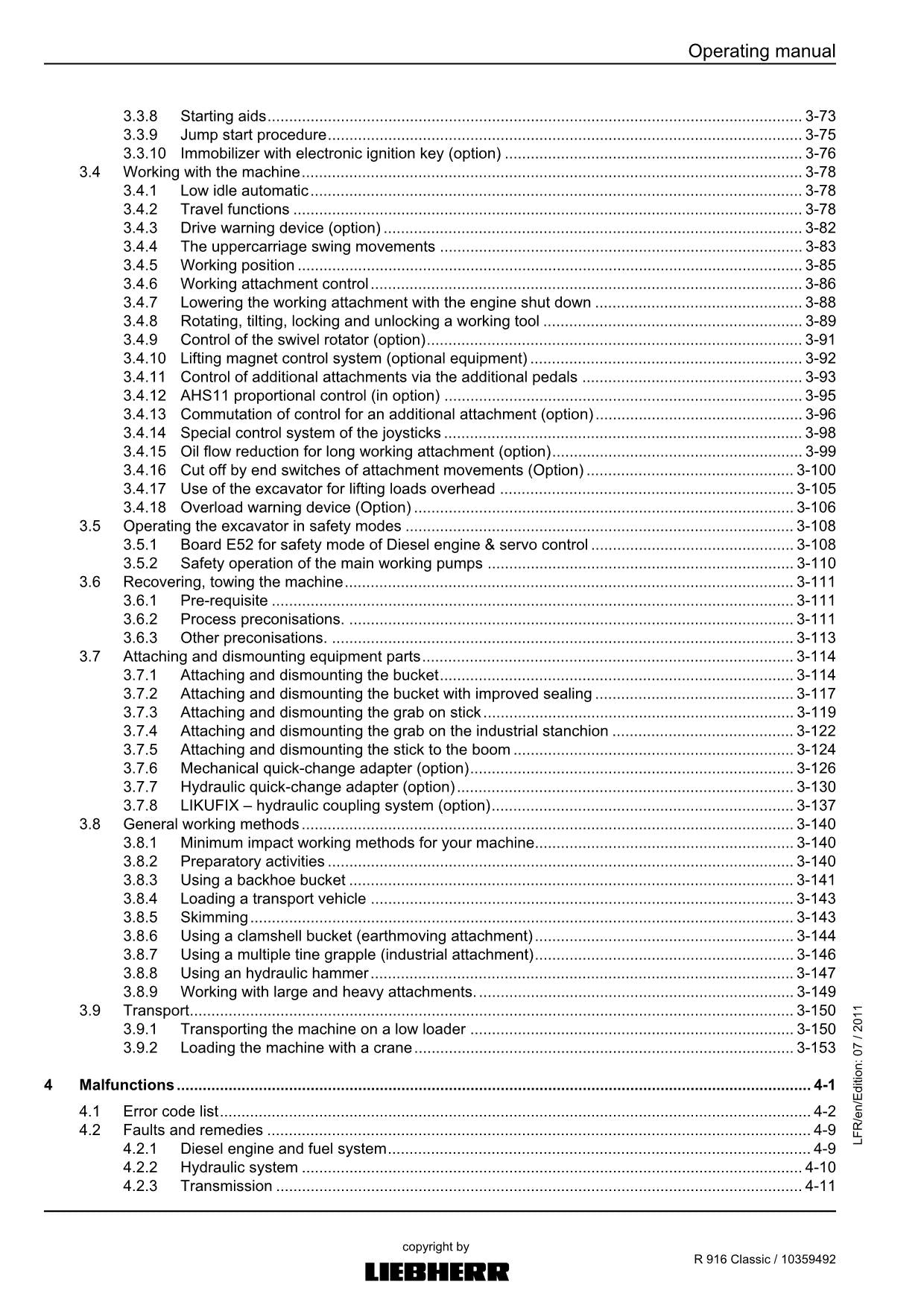 Liebherr R916 Classic Excavator Operators manual serial 31055