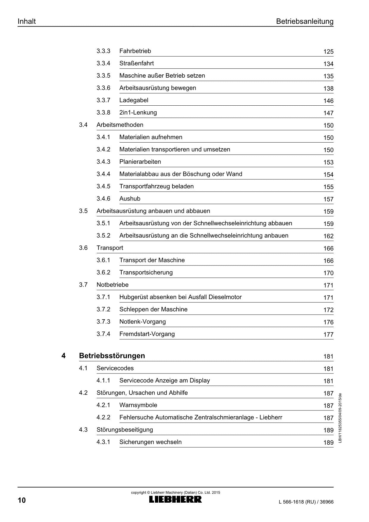 Liebherr L566 RU Radlader Betriebsanleitung ser 36966