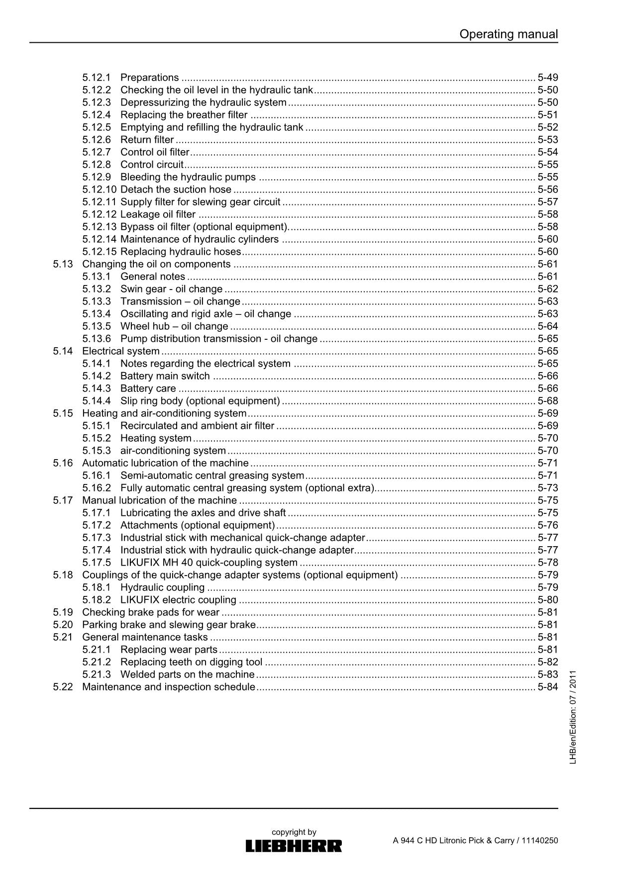 Liebherr A944 C HD Litronic Pick  Carry Log loader Operators manual