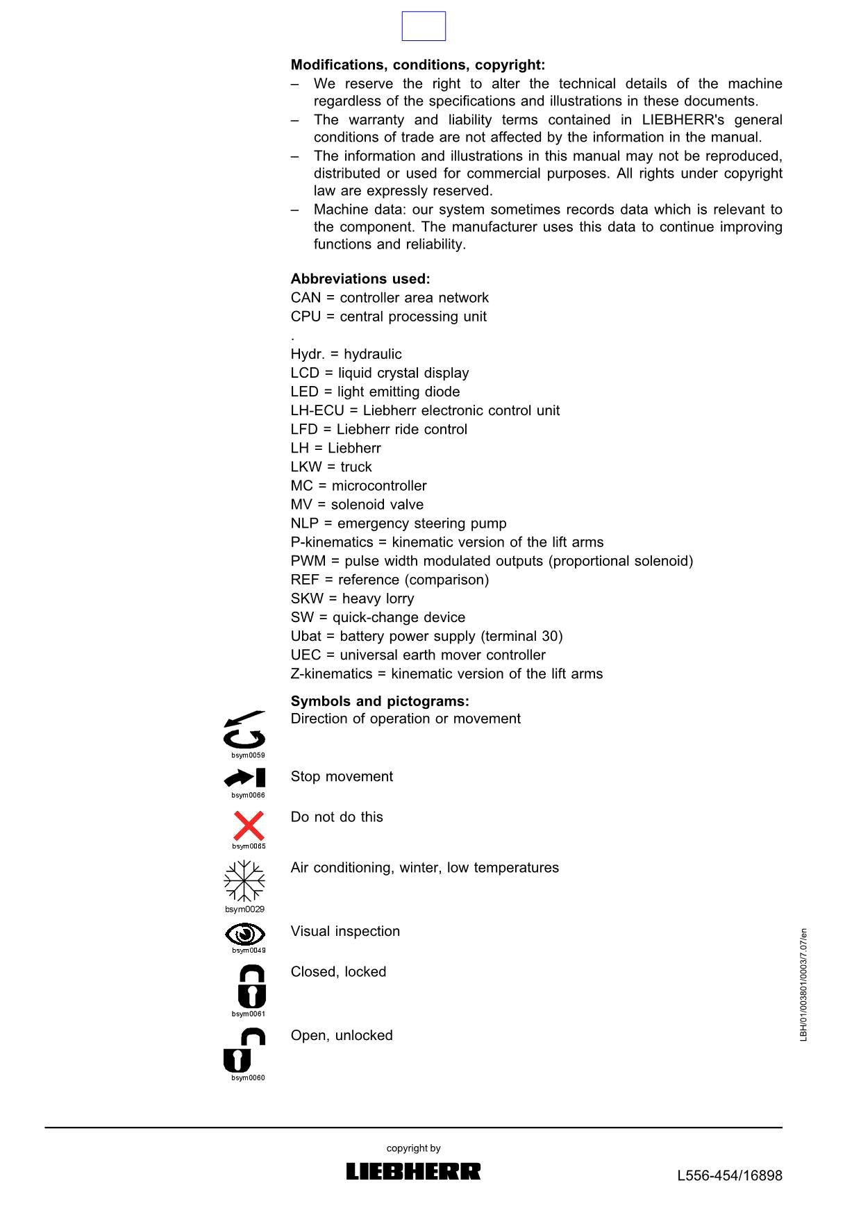 Liebherr L556 2plus2 Wheel Loader Operators manual