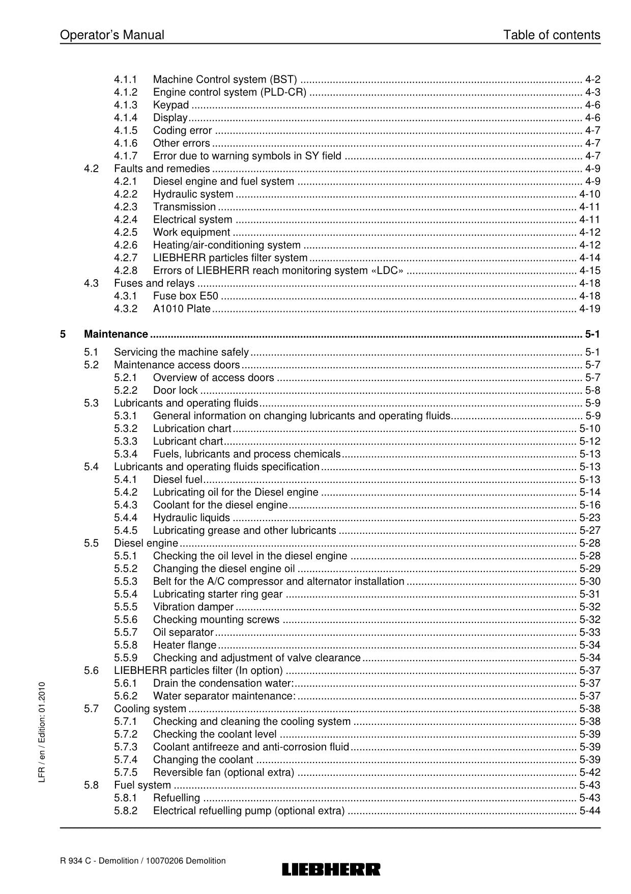 Liebherr R934 C Demolition Excavator Operators manual serial 26400