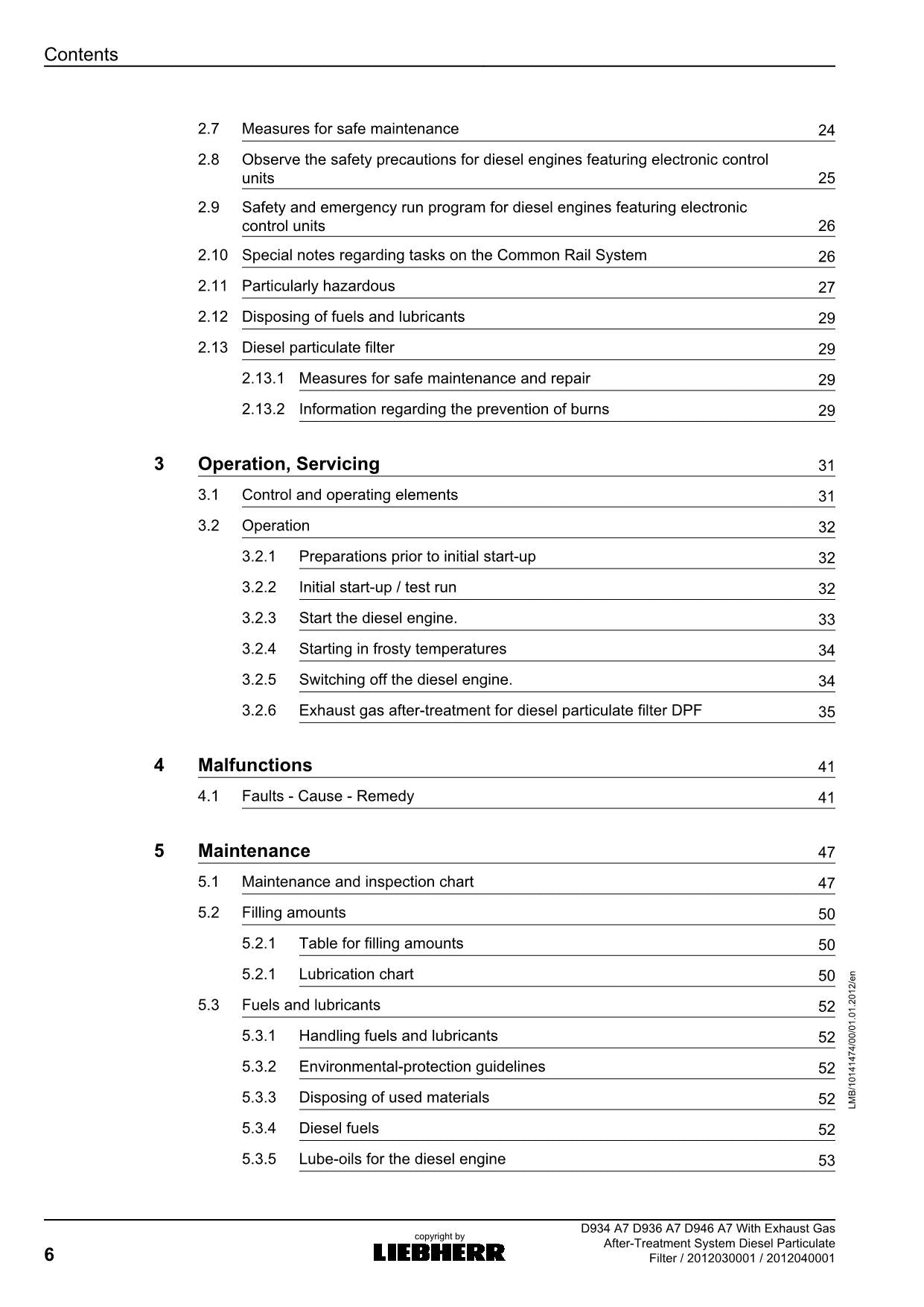 Liebherr D934 D936 D946 A7 Abgasbehandlungssystem Motor Bedienungsanleitung
