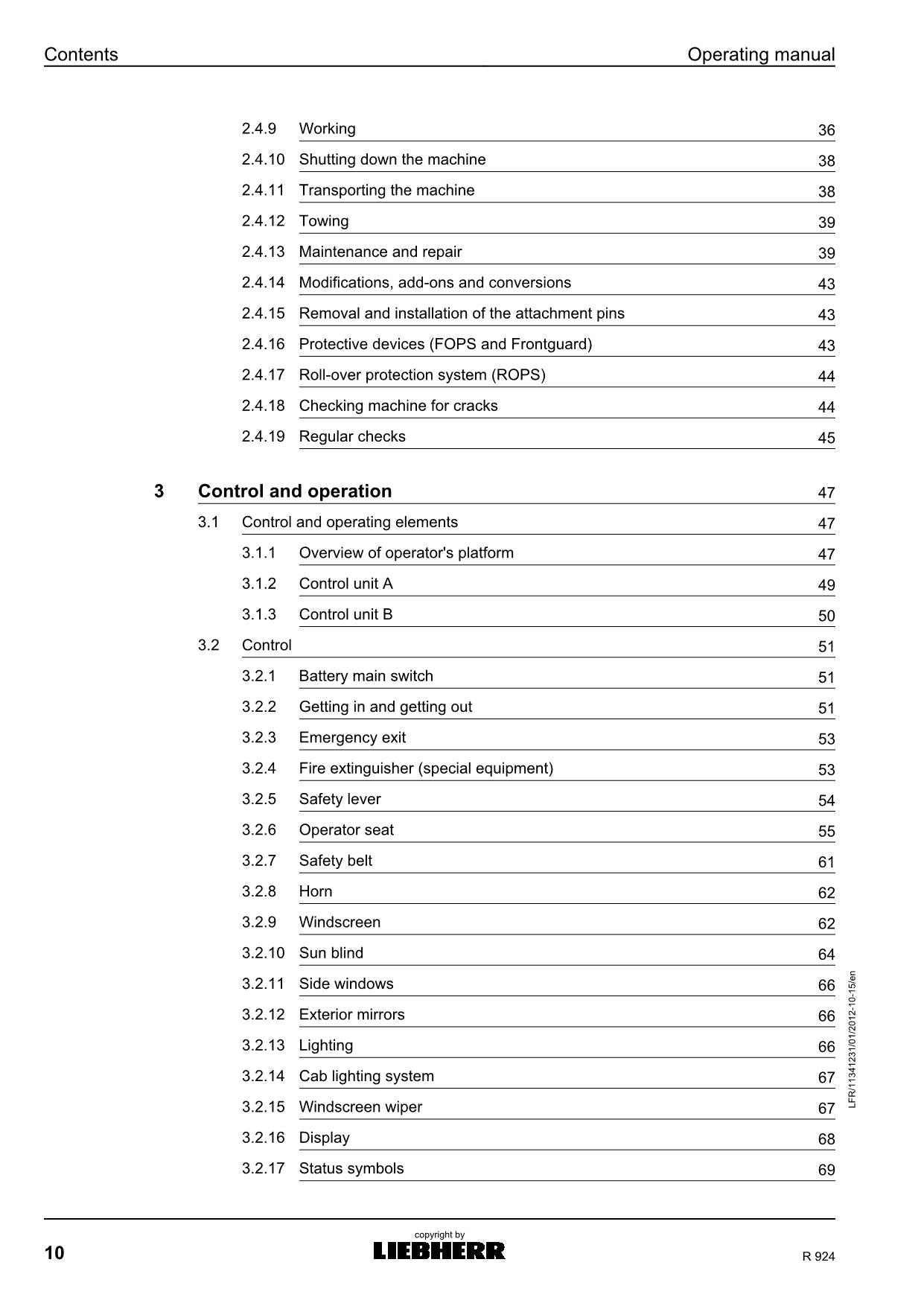 Liebherr R924 Excavator Operators manual