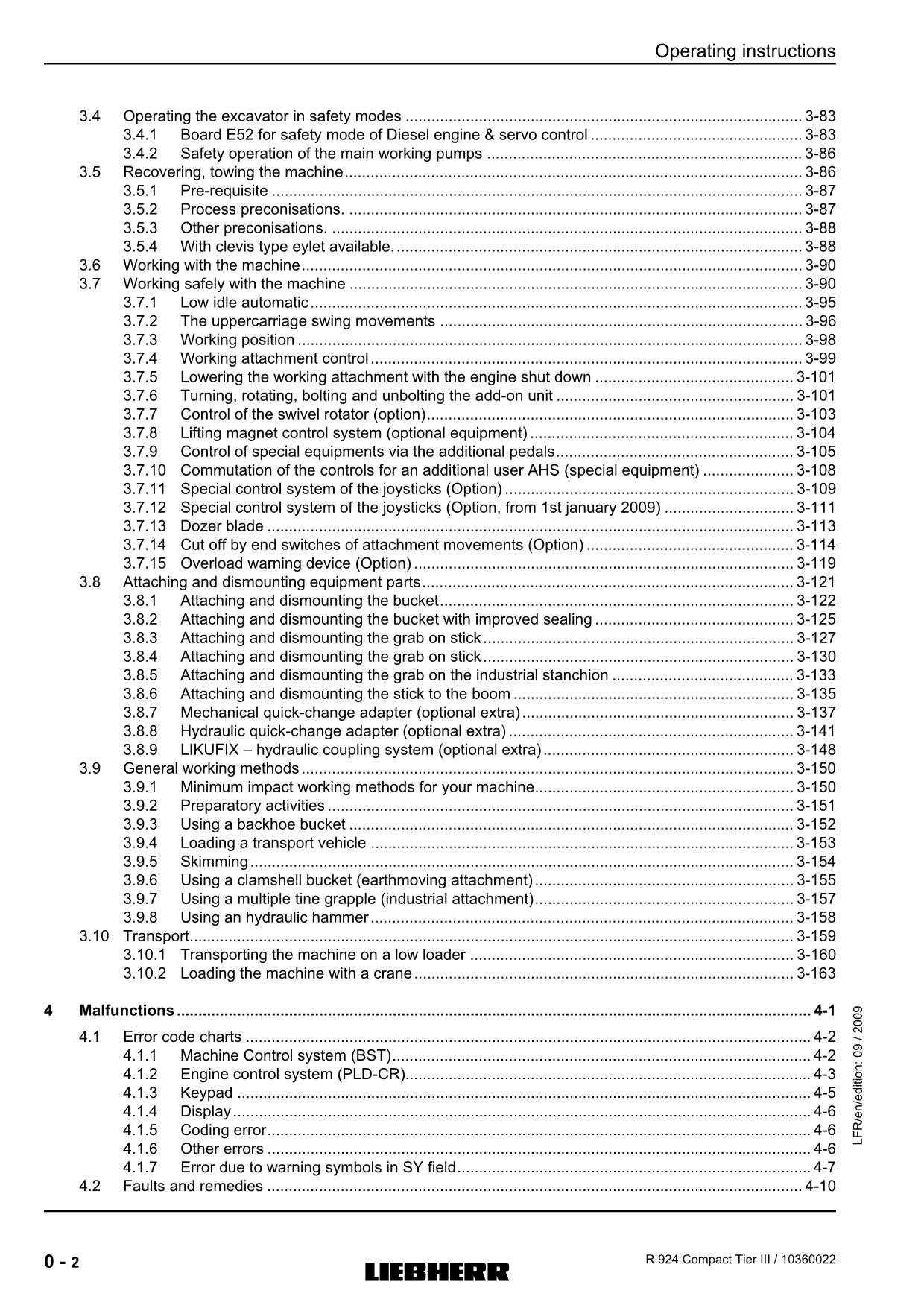 Liebherr R924 Compact TieRIII Excavator Operators manual serial 20472