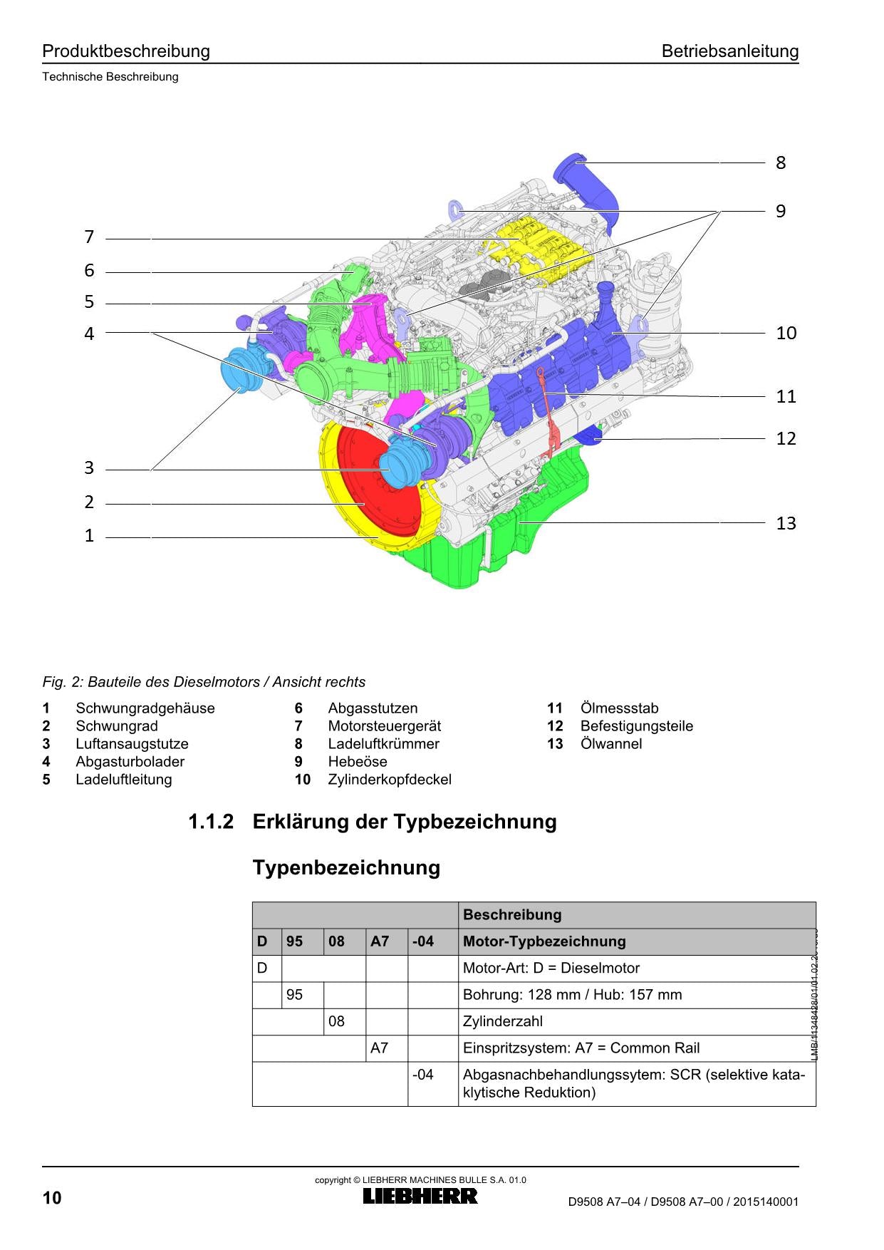Liebherr D9508 A7-04 D9508 A7-00 Dieselmotor Betriebsanleitung