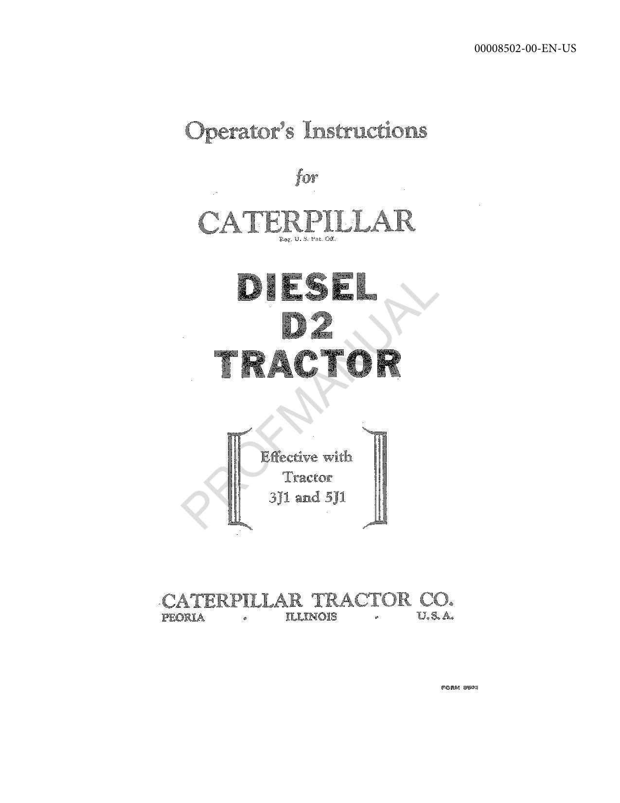 Caterpillar Diesel D2 Tractor Operators Maintenance Manual 5J1 3J1