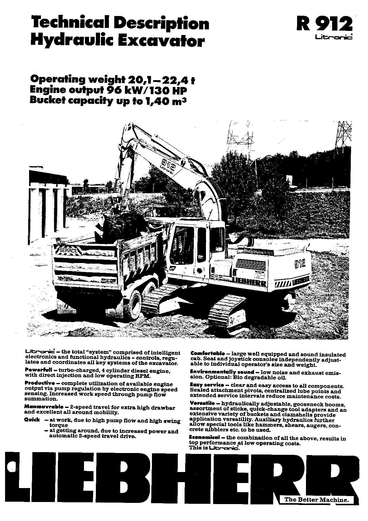 Liebherr R912 Litronic Excavator Operators manual serial 3001