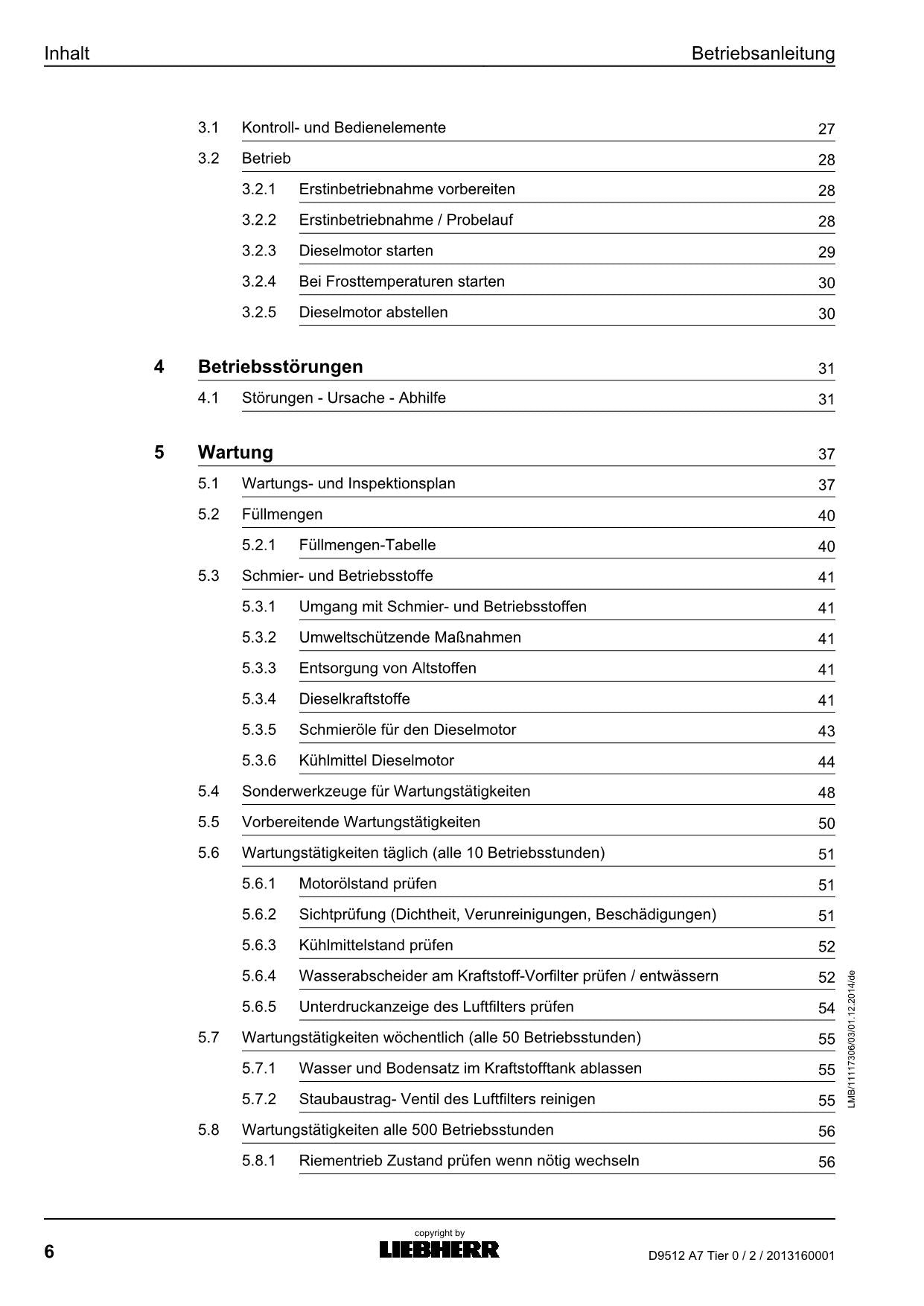 Liebherr D9512 A7 TieR0 2 Moteur Diesel Manuel d'instructions