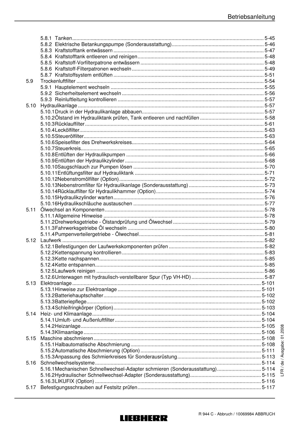 Liebherr R944 C Abbruch 17429 Hydraulikbagger Betriebsanleitung