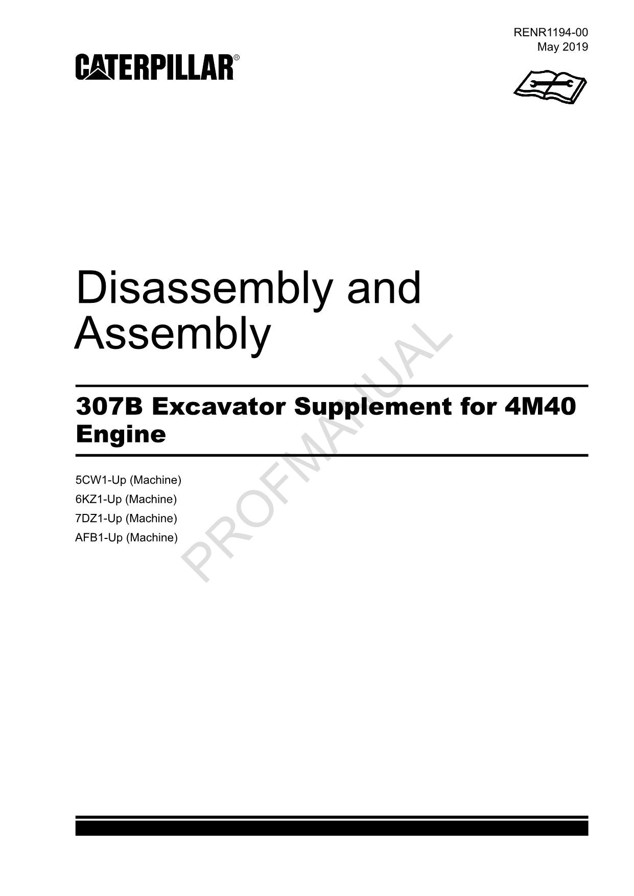 Supplément pour excavatrice Caterpillar 307B pour le manuel d'entretien du moteur 4M40