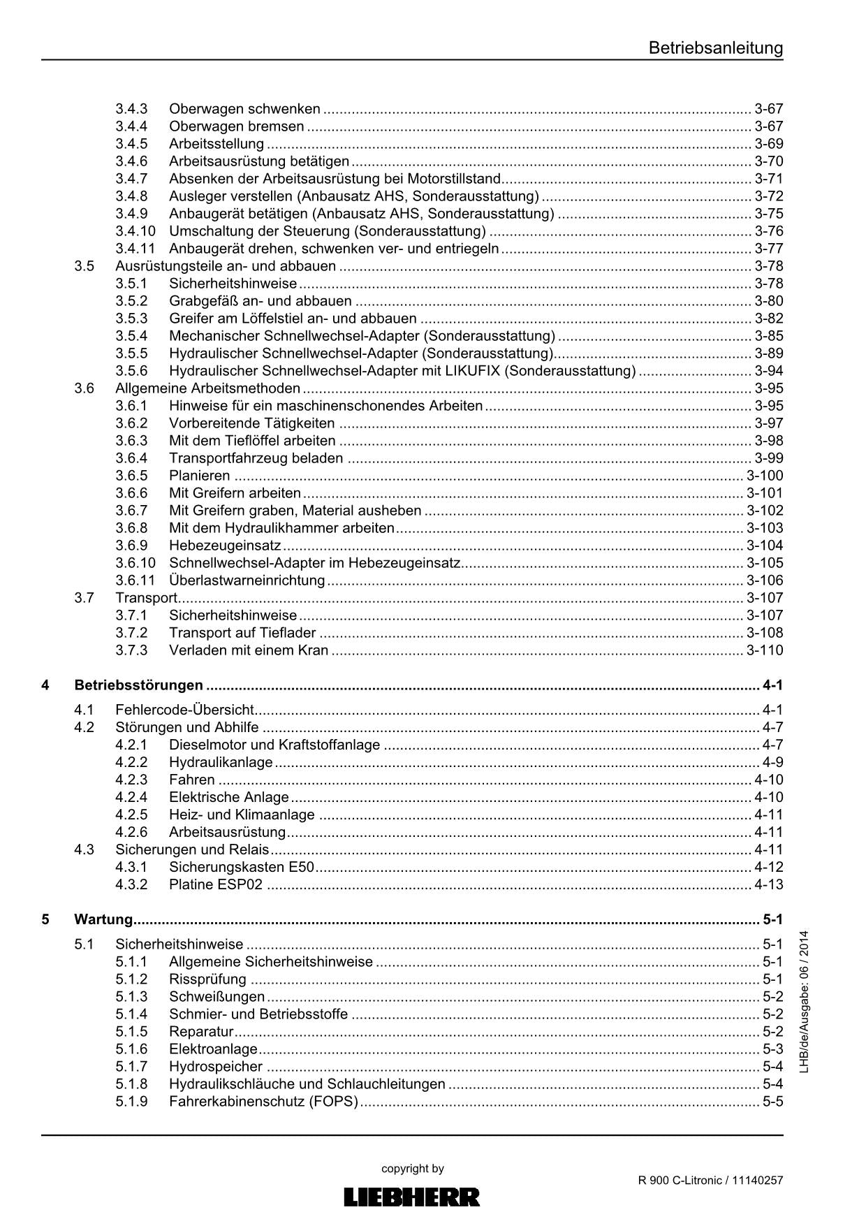 Liebherr R900 C-Litronic Hydraulikbagger Betriebsanleitung Seriell 57270