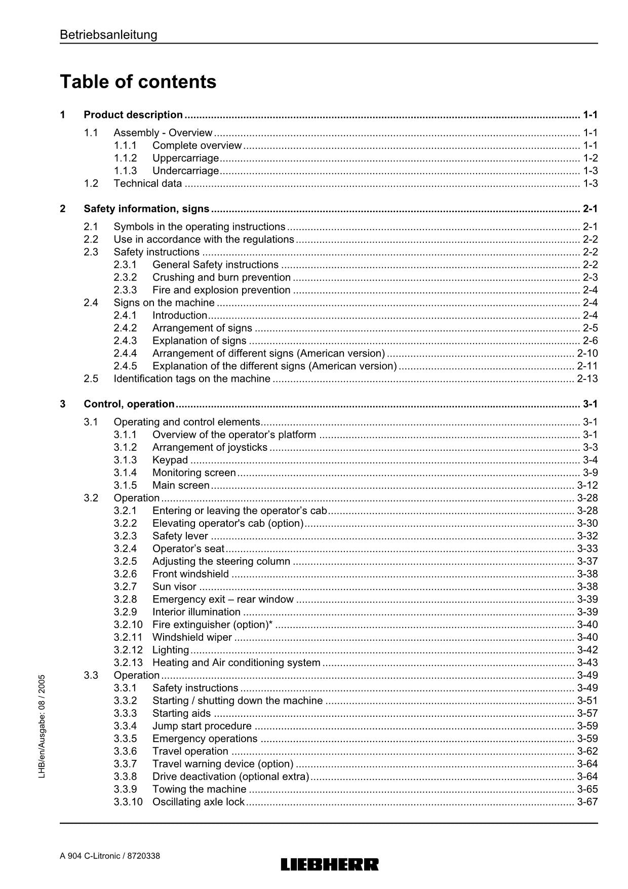 Liebherr A904 C-Litronic Material handler Operators manual