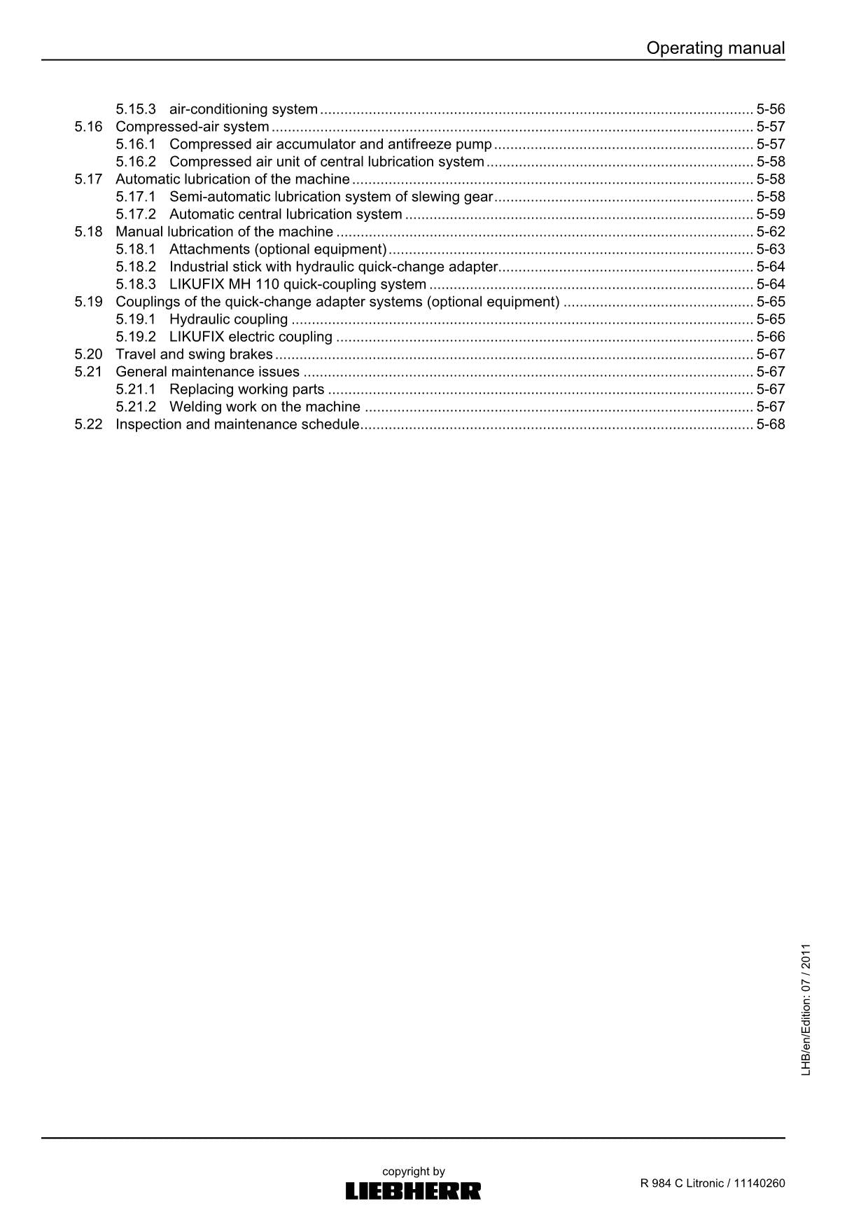 Liebherr R984 C Litronic Excavator Operators manual