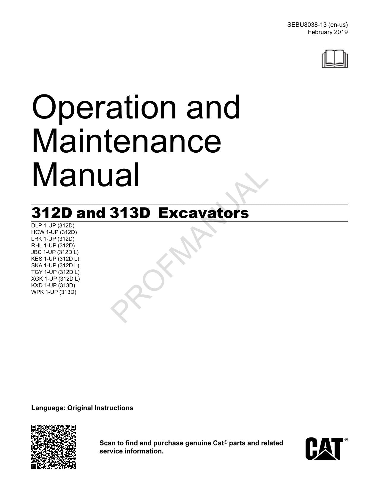 Wartungshandbuch für Baggerbetreiber Caterpillar 312D 313D