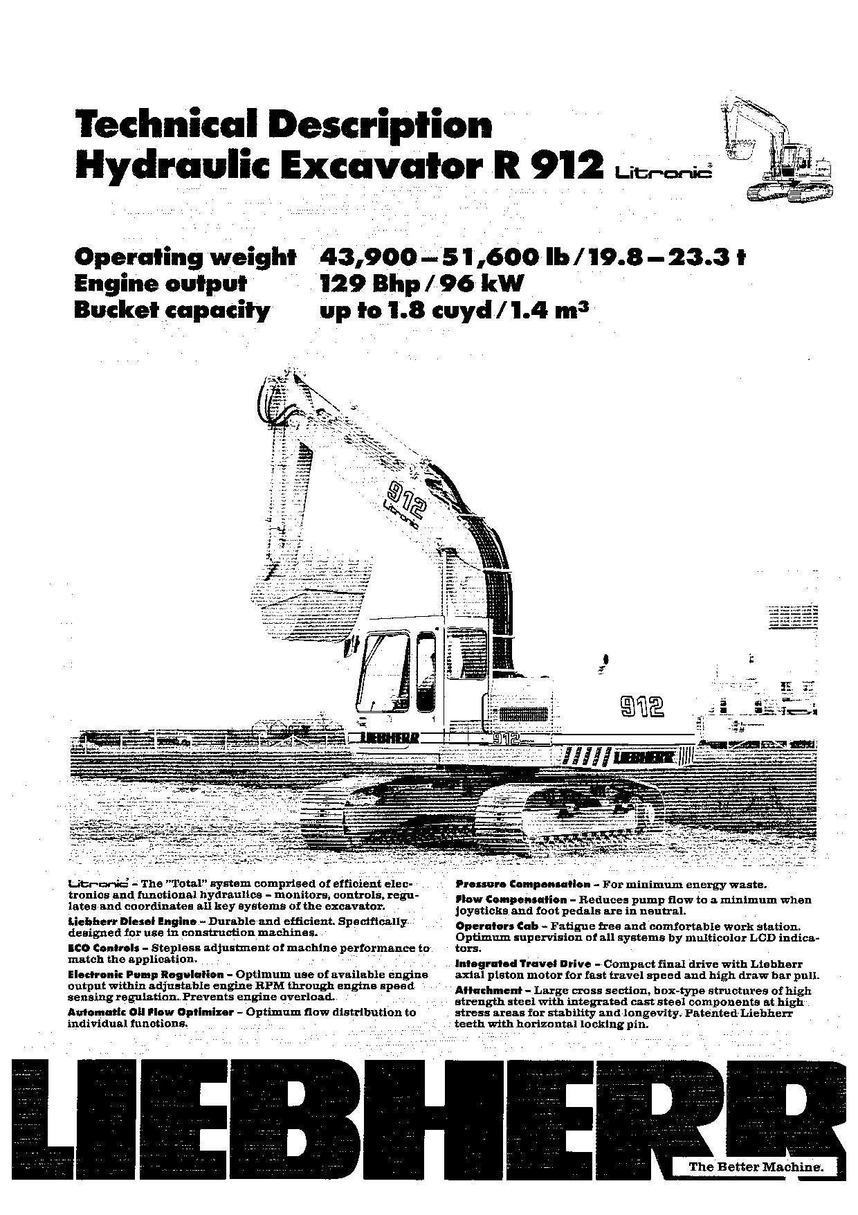 Liebherr R912 Litronic Excavator Operators manual