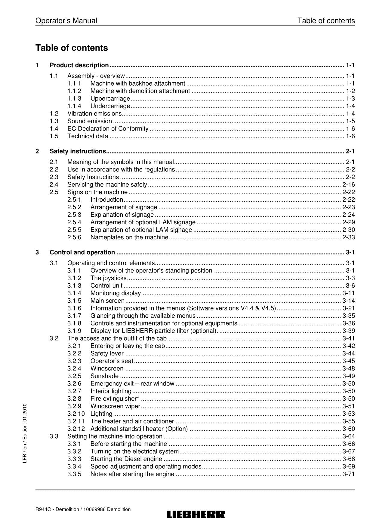 Liebherr R944 C Demolition Excavator Operators manual serial 27700