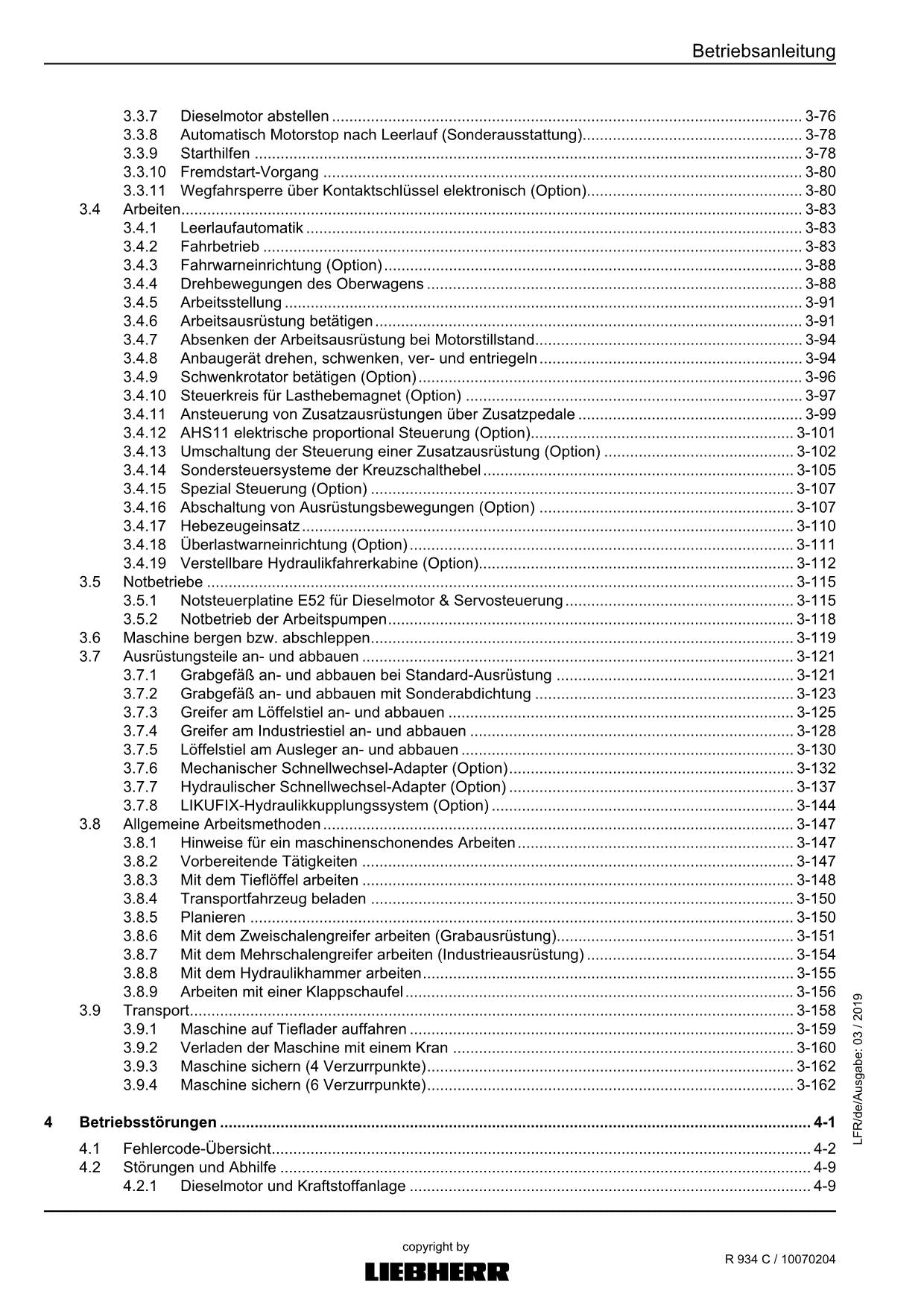 Liebherr R934 C Hydraulikbagger Betriebsanleitung ser 30826