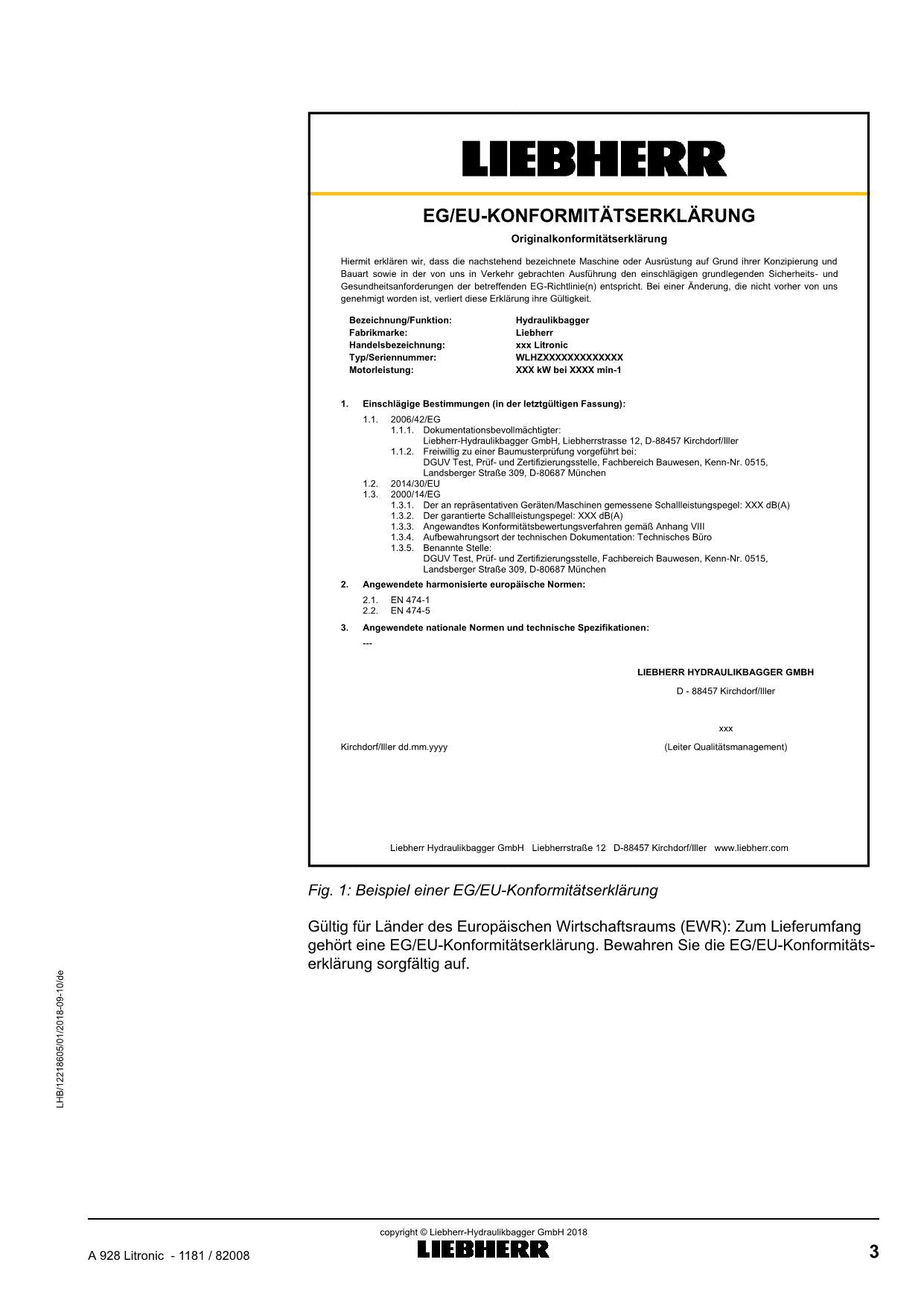 Liebherr A928 Litronic Mobilbagger Manuel d'instructions