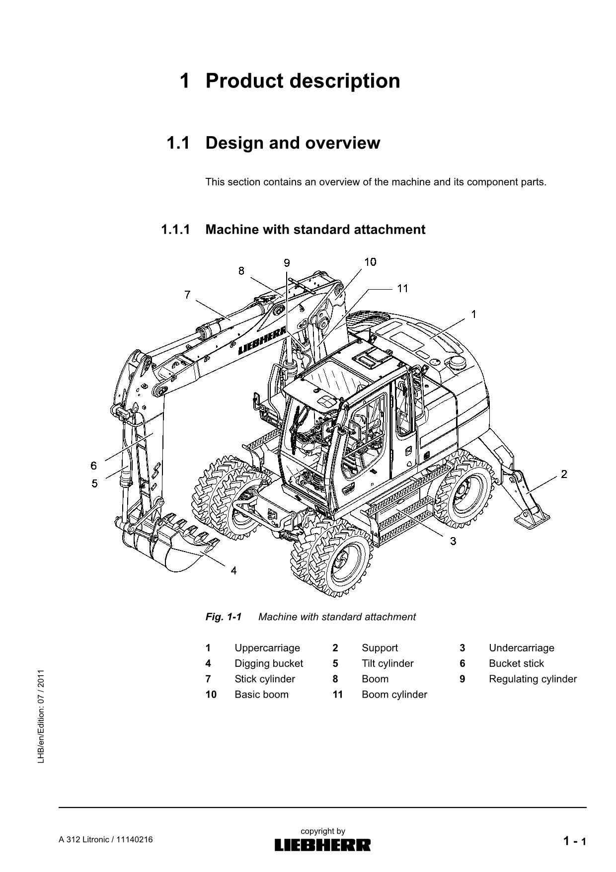 Liebherr A312 Litronic Excavator Operators manual