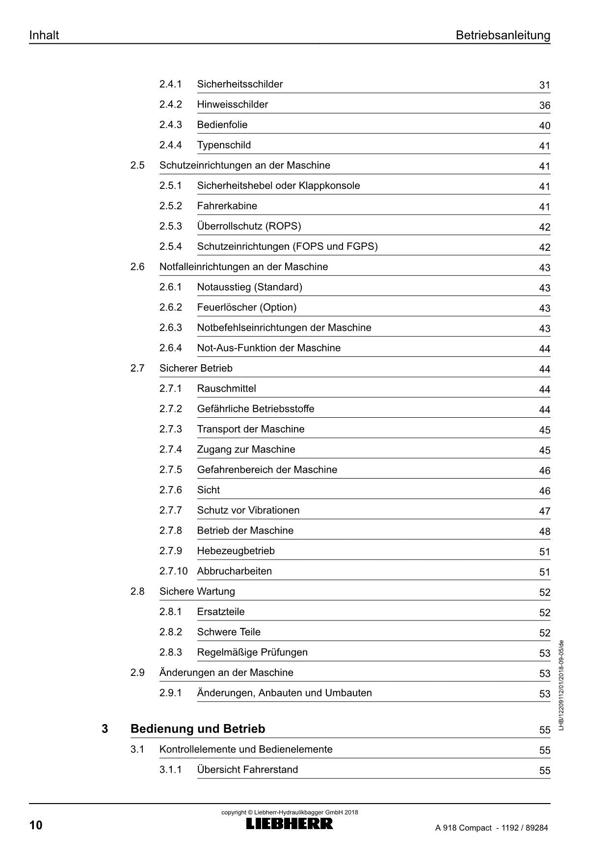 Liebherr A918 Compact Mobilbagger Betriebsanleitung
