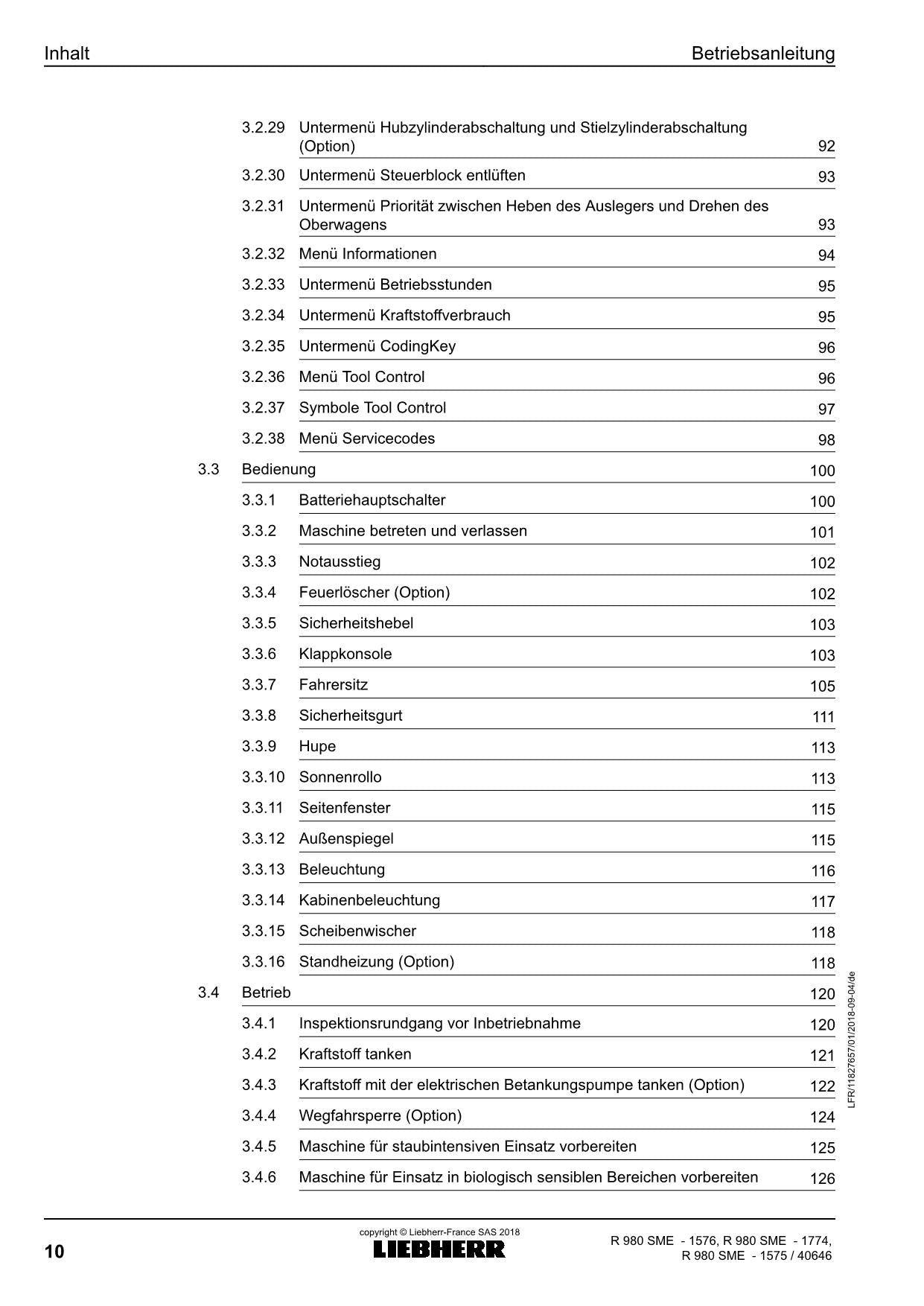 Liebherr R980 SME Hydraulikbagger Betriebsanleitung ser 40646