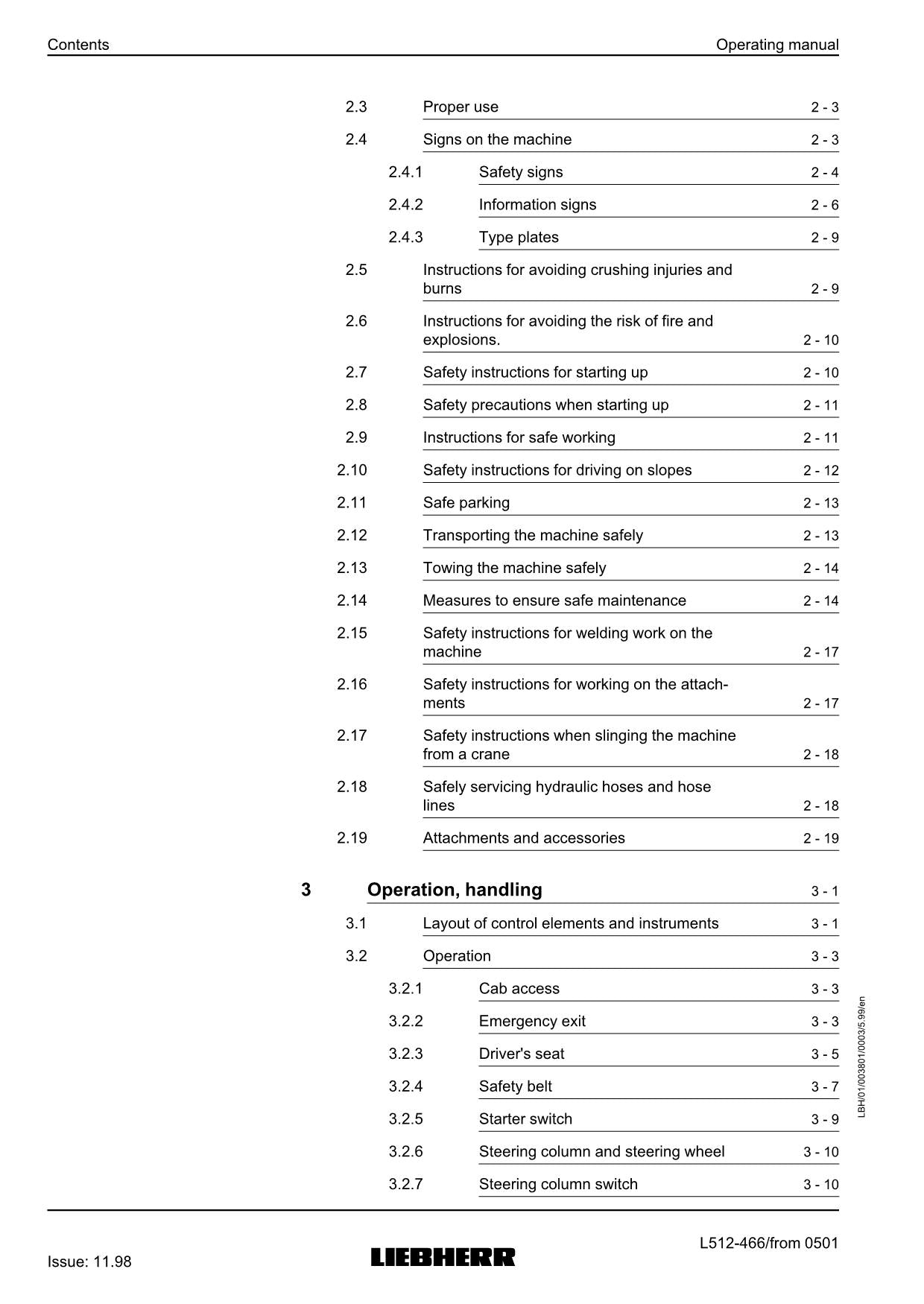 Liebherr L512 Stereo Wheel Loader Operators manual