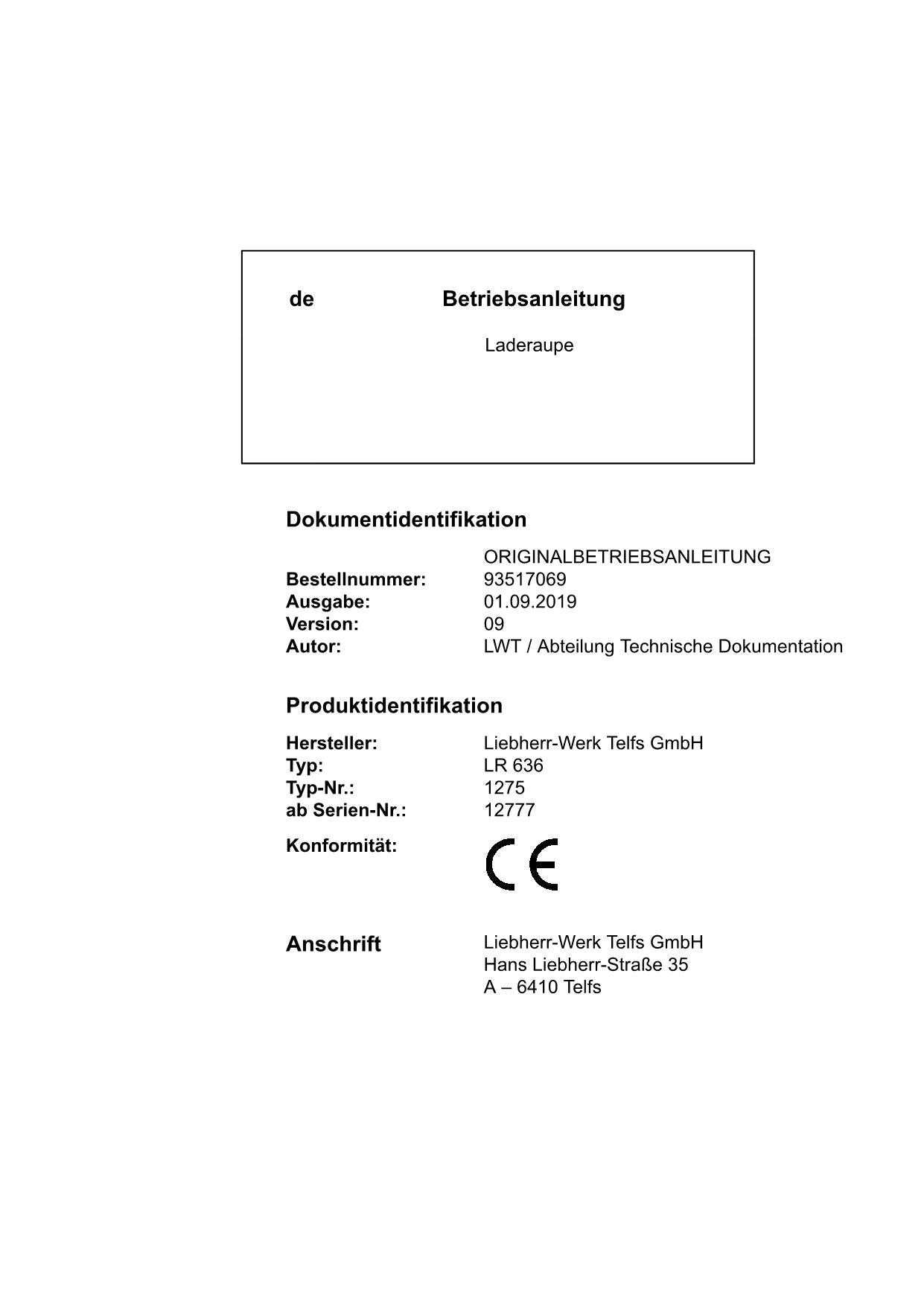 Liebherr LR636 Laderaupe Betriebsanleitung ser 12777 93517069