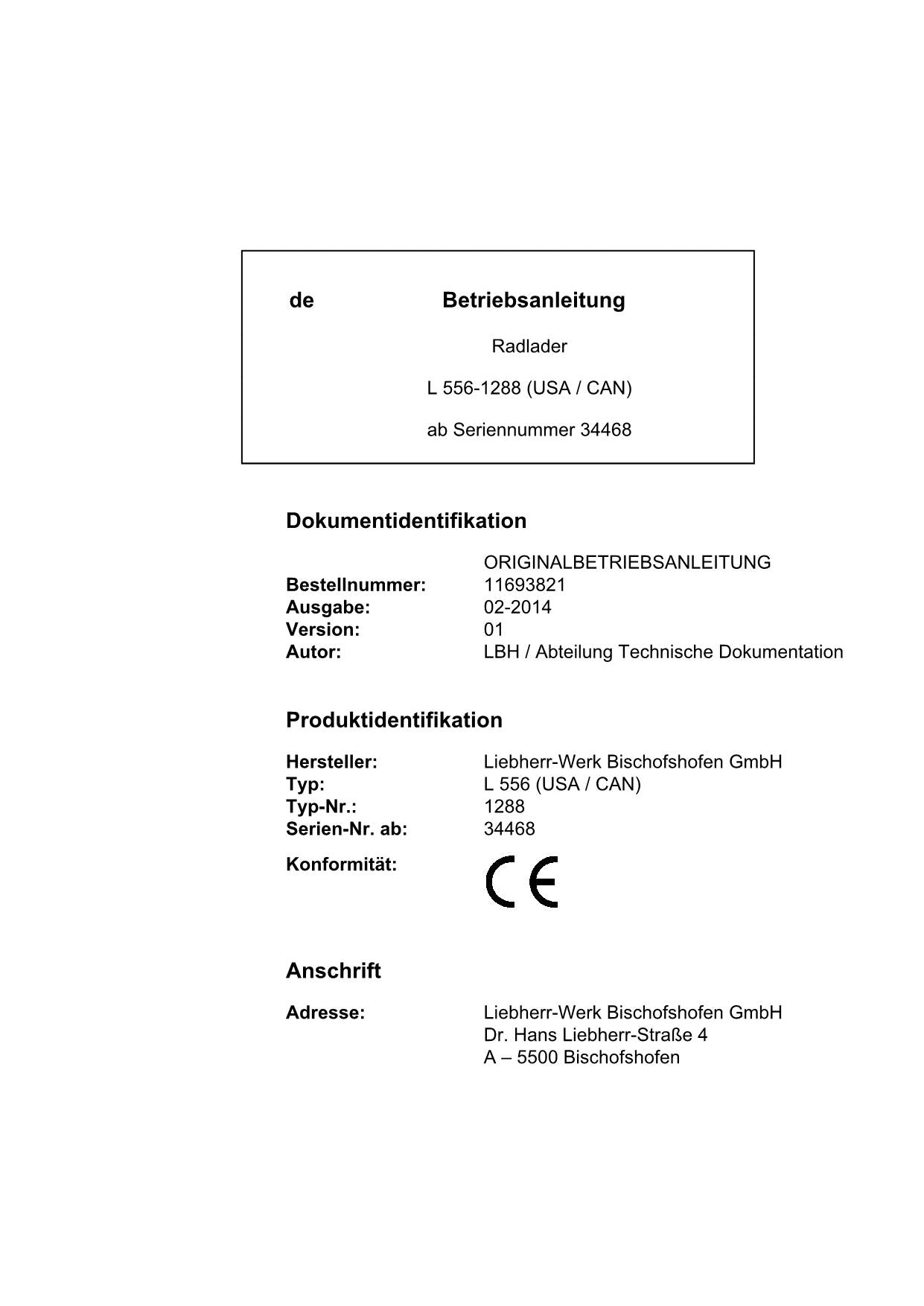 Liebherr L556 USACAN Radlader Betriebsanleitung ser 34468