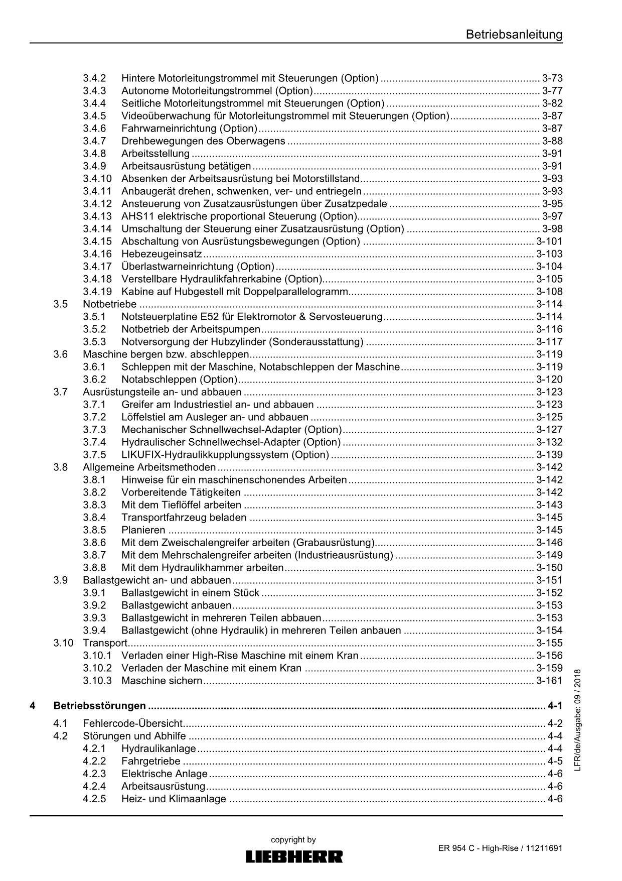 Liebherr ER954 C High-Rise Hydraulikbagger Manuel d'instructions