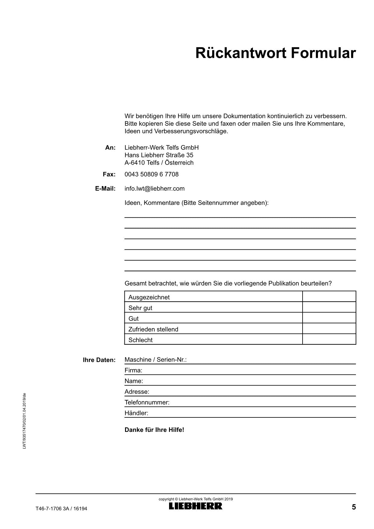 Liebherr T46-7 3A Teleskoplader Betriebsanleitung