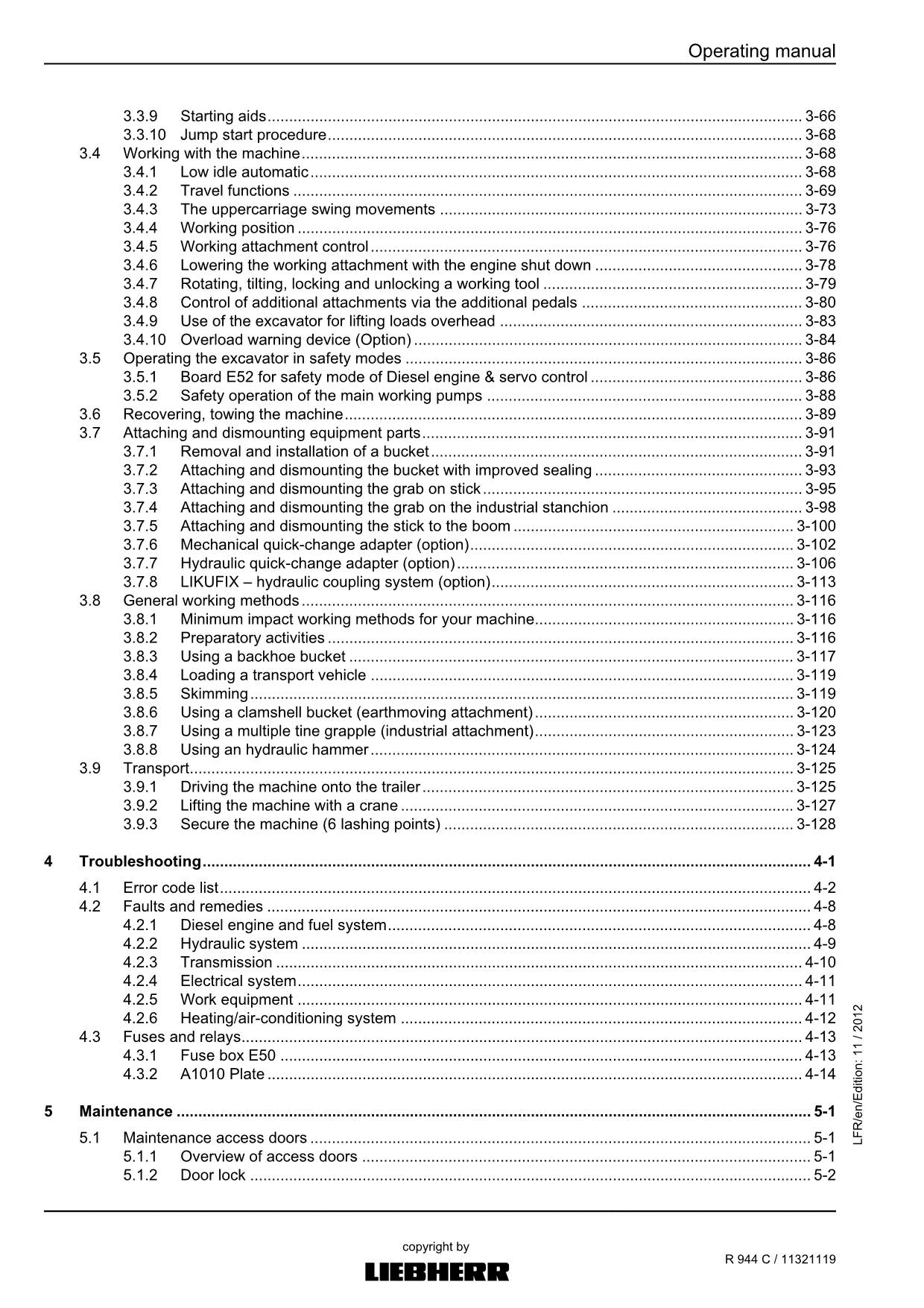 Liebherr R944 C Excavator Operators manual serial 33772