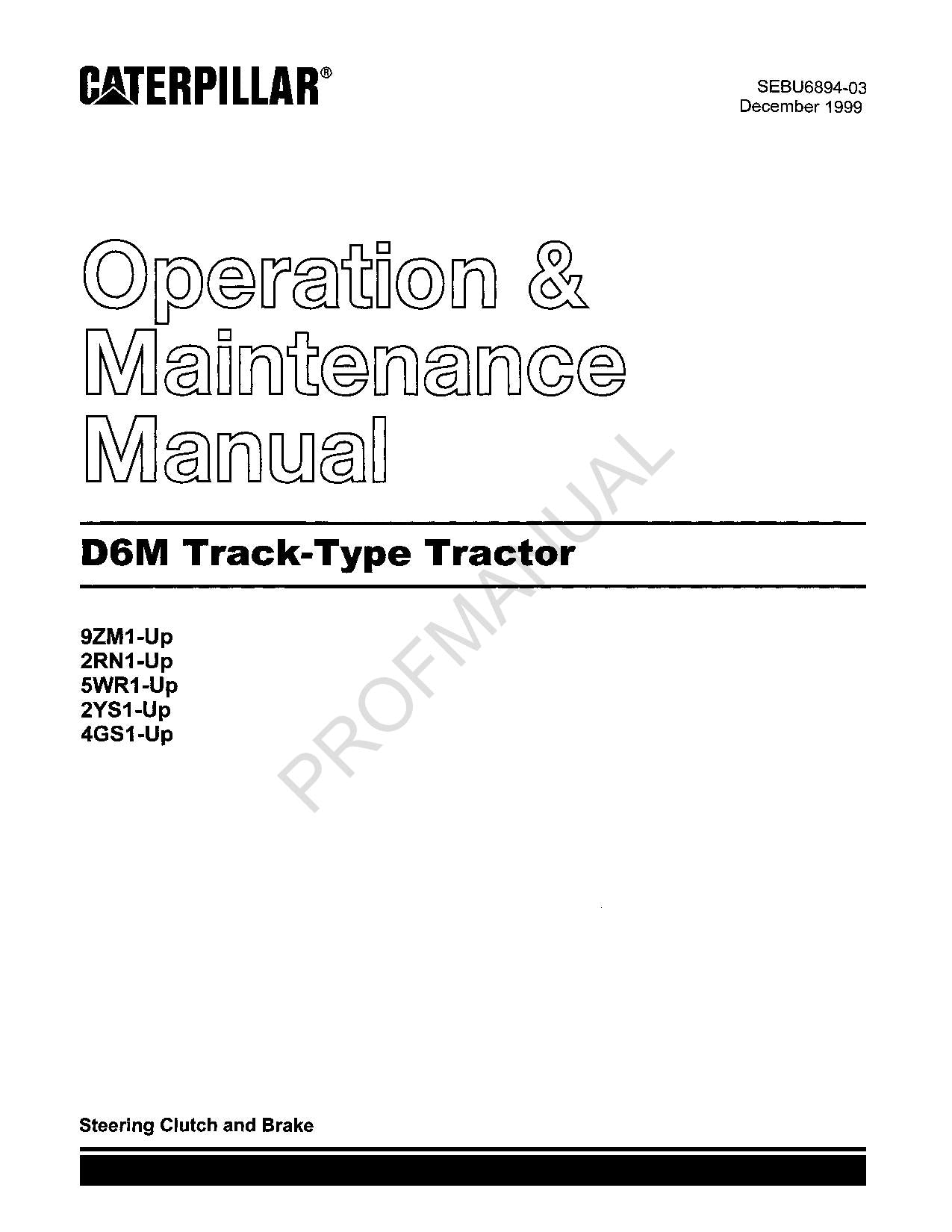 Caterpillar D6M Track Type Tractor Operators Maintenance Manual ...