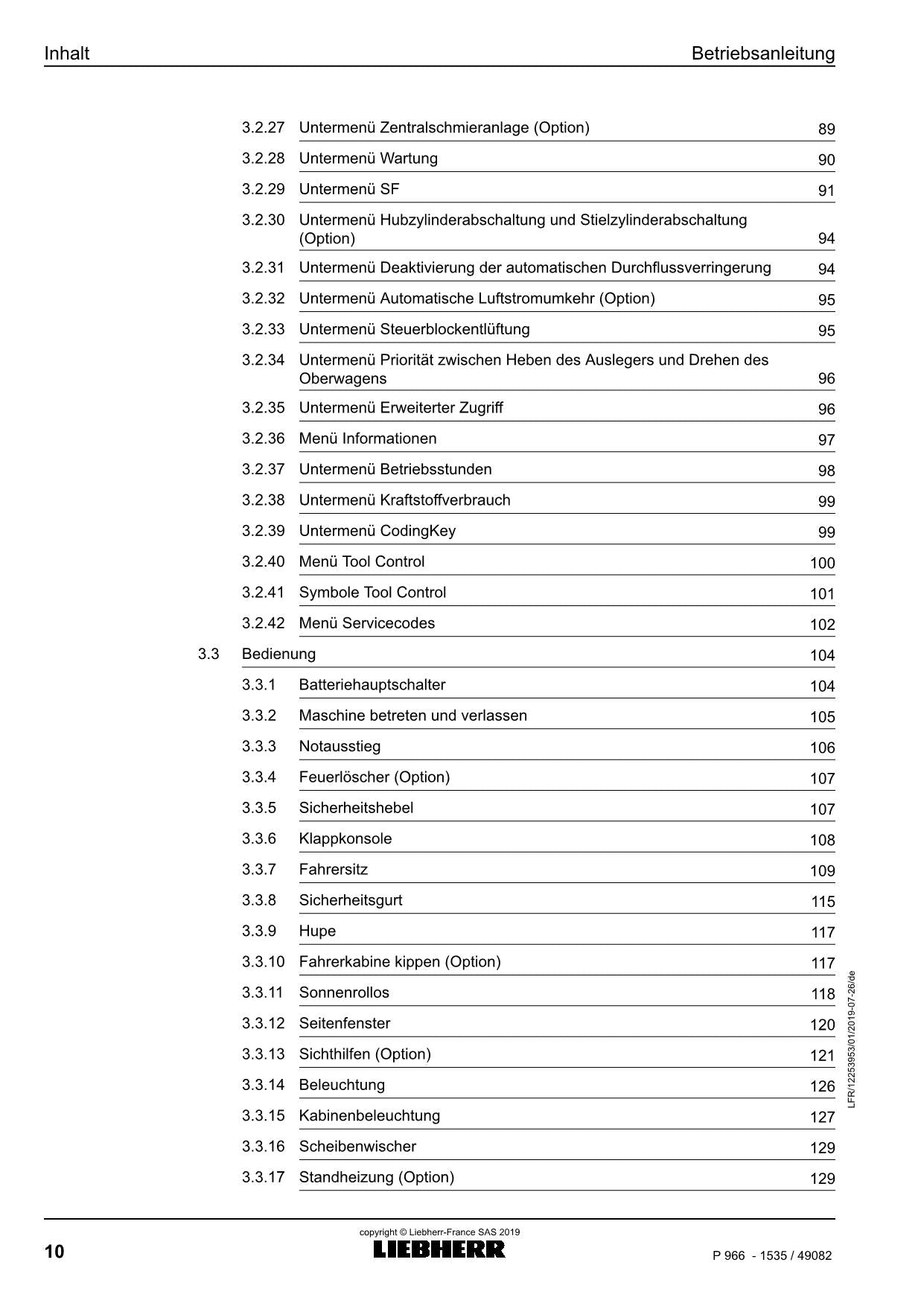 Liebherr P966 Hydraulikbagger Betriebsanleitung