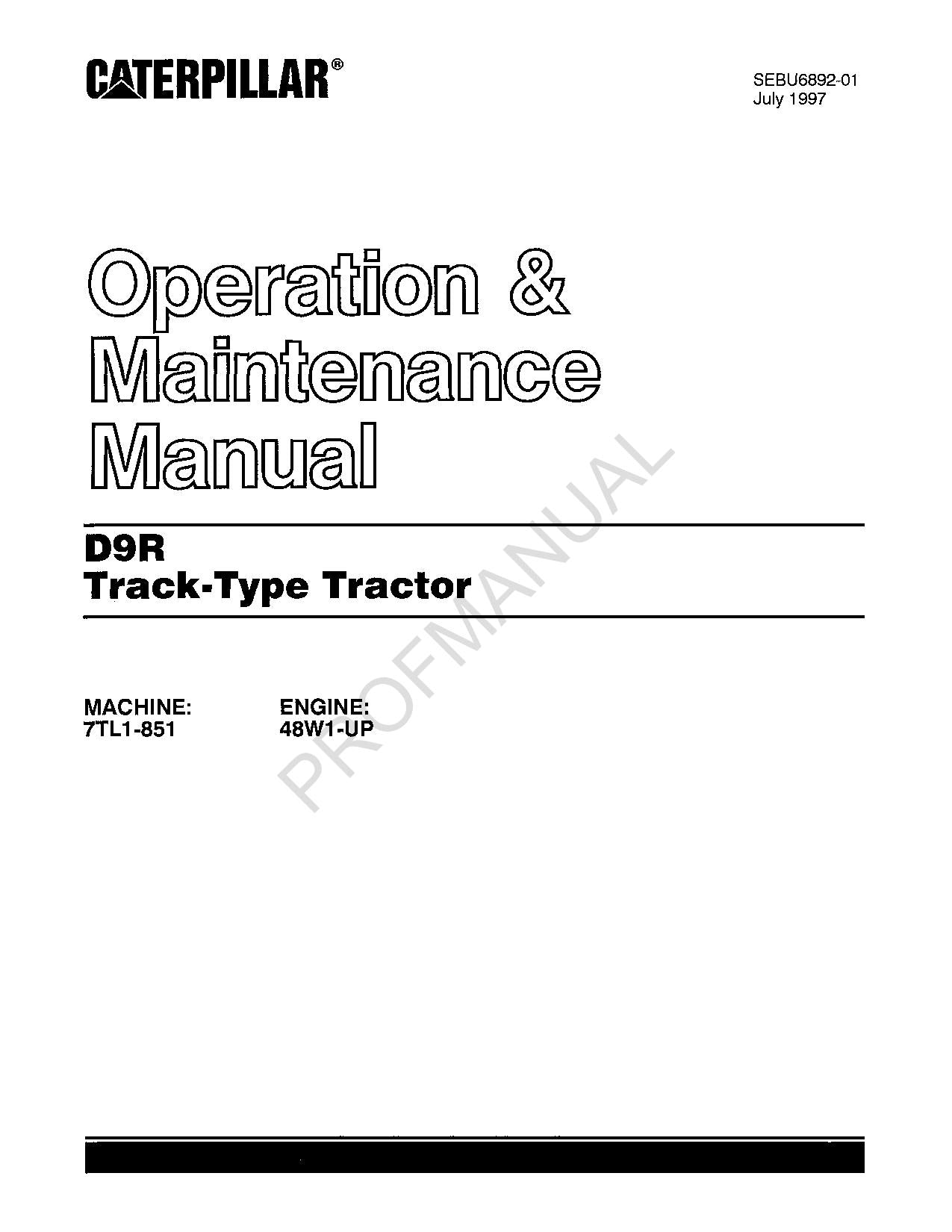 Manuel d'entretien du tracteur à chenilles Caterpillar D9R série 48W1-UP 7TL1-851