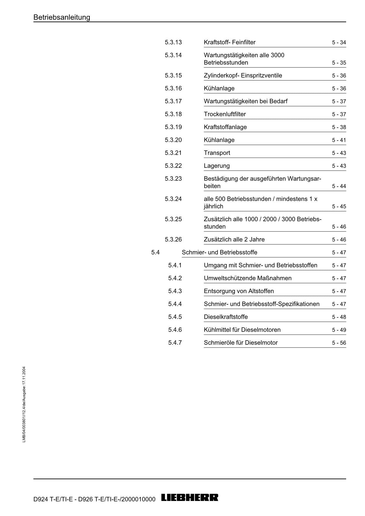 Liebherr D924 TE TI-E D926 TE TI-E Dieselmotor Betriebsanleitung