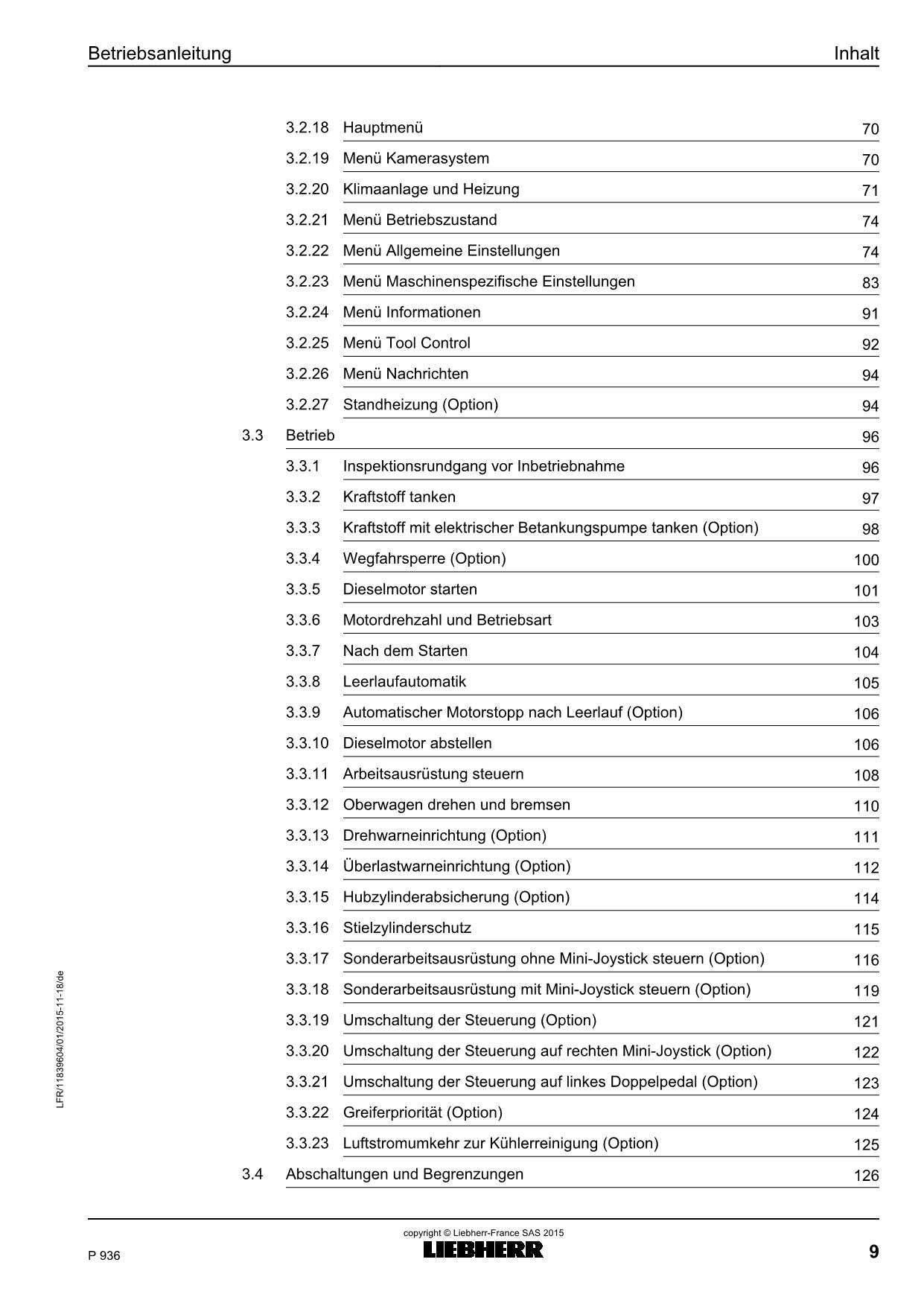 Liebherr P936 Hydraulikbagger Betriebsanleitung