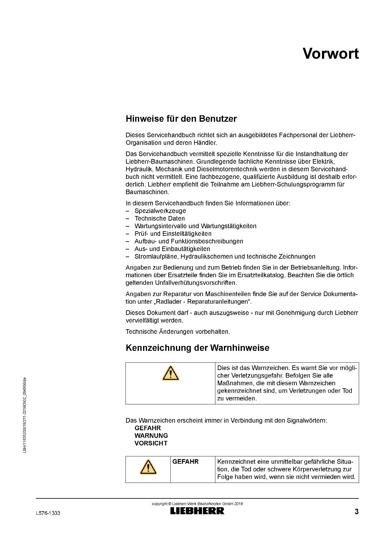 Liebherr L576 1333 Radlader Reparaturhandbuch Werkstatthandbuch