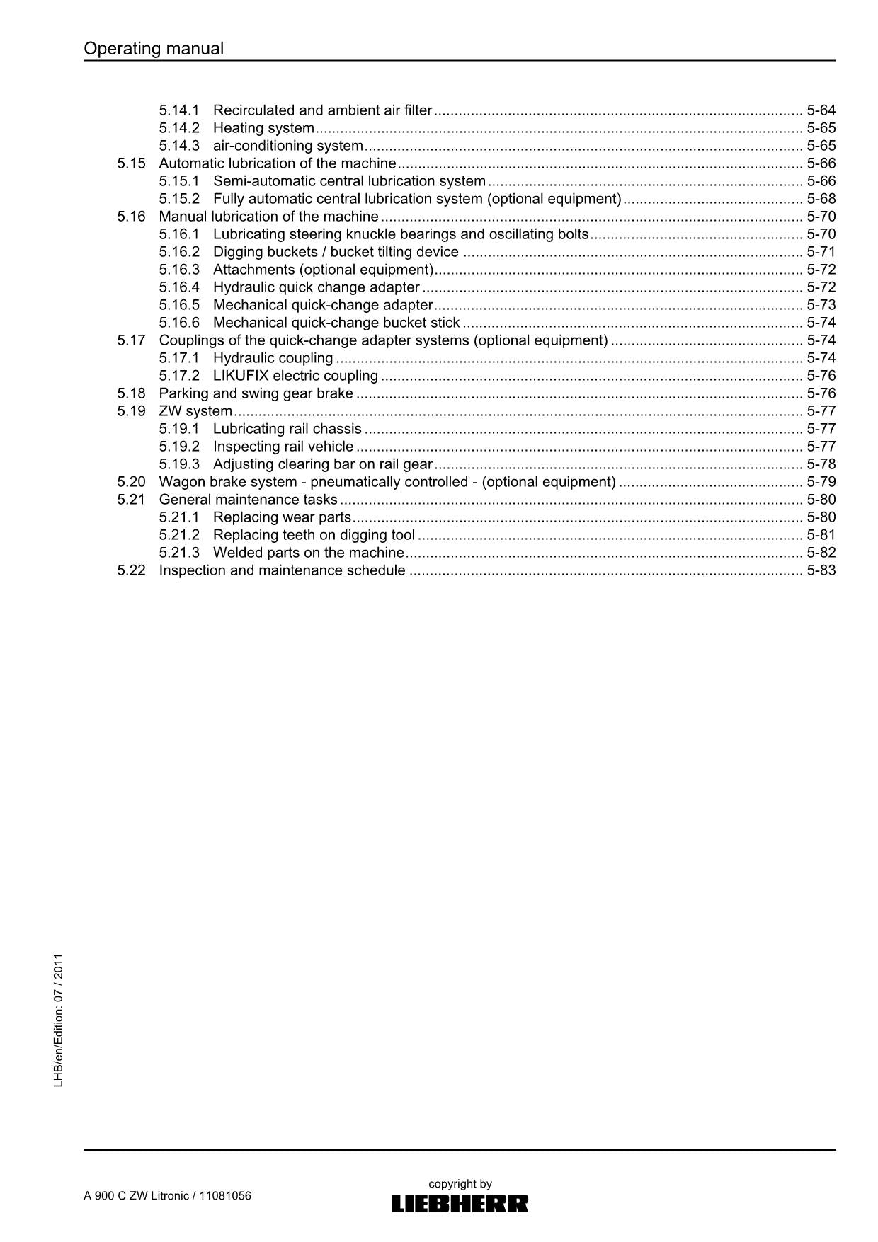 Liebherr A900 C ZW Litronic Excavator Operators manual serial 51093