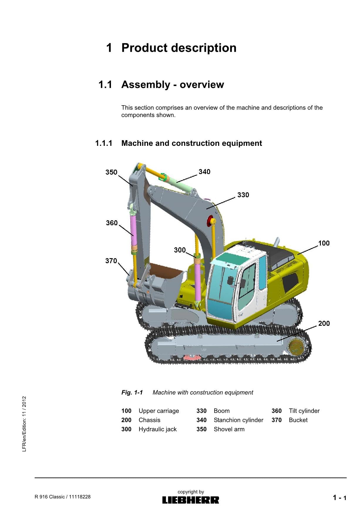 Manuel d'utilisation de la pelle Liebherr R916 Classic, numéro de série 27531