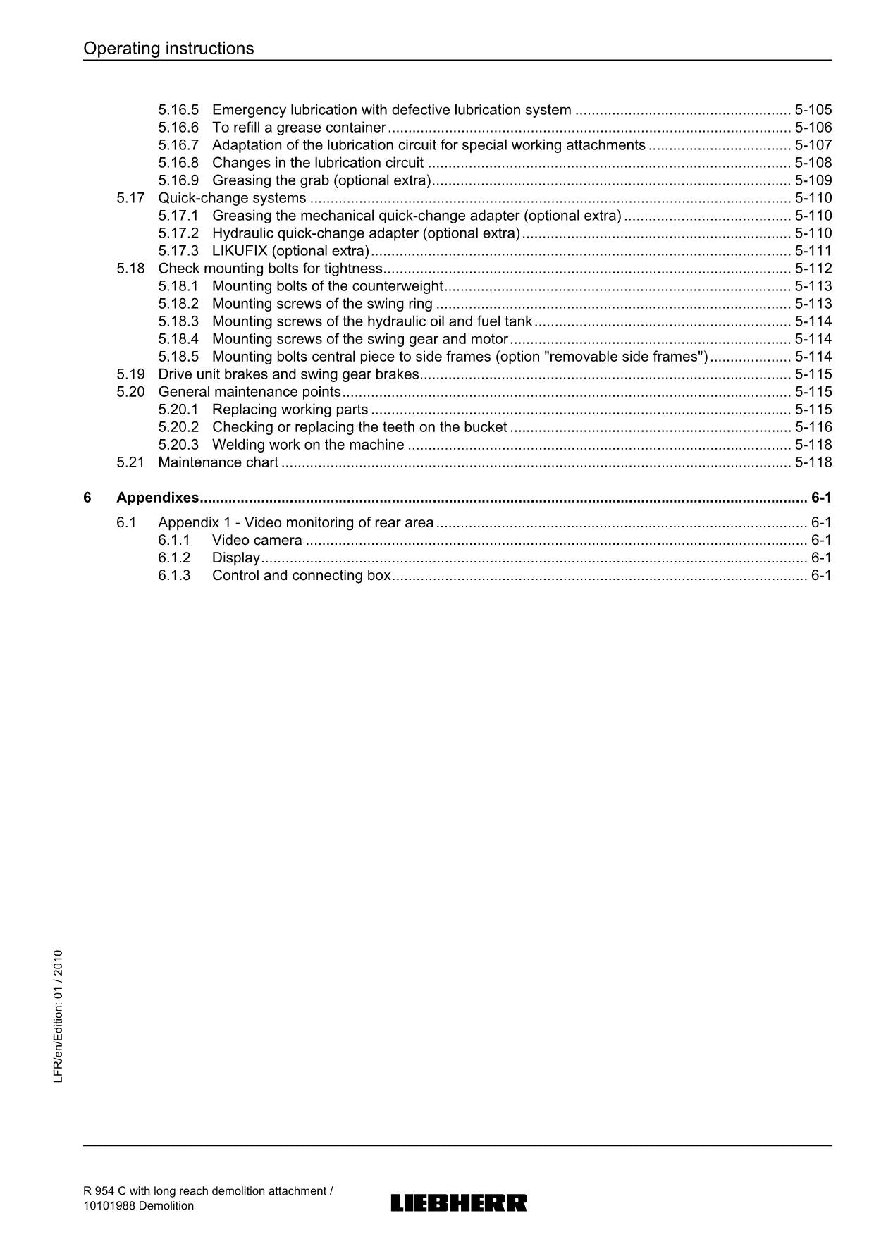 Manuel d'utilisation de la pelle de démolition Liebherr R954 C, numéro de série 27700