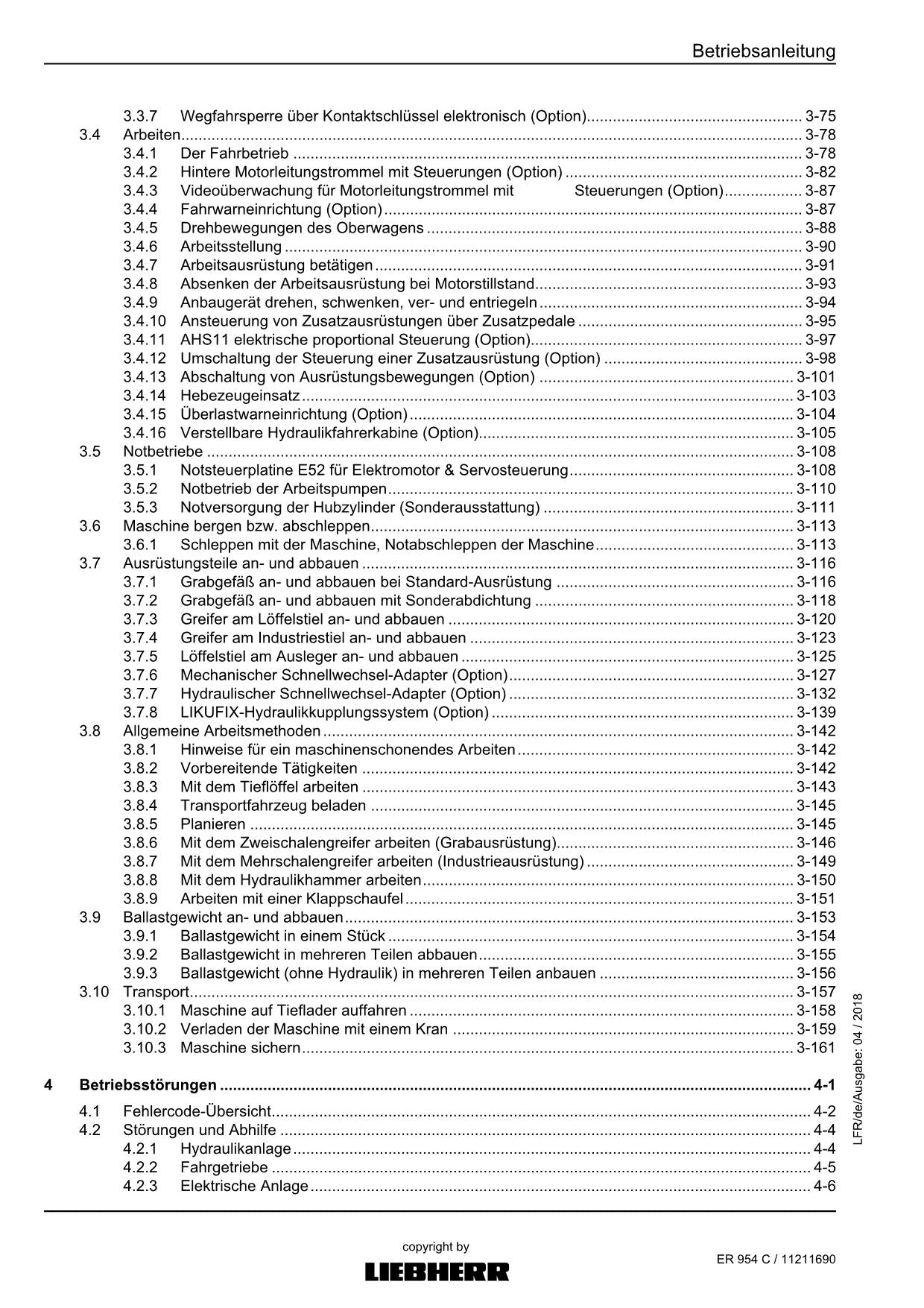 Liebherr ER954 C Hydraulikbagger Betriebsanleitung
