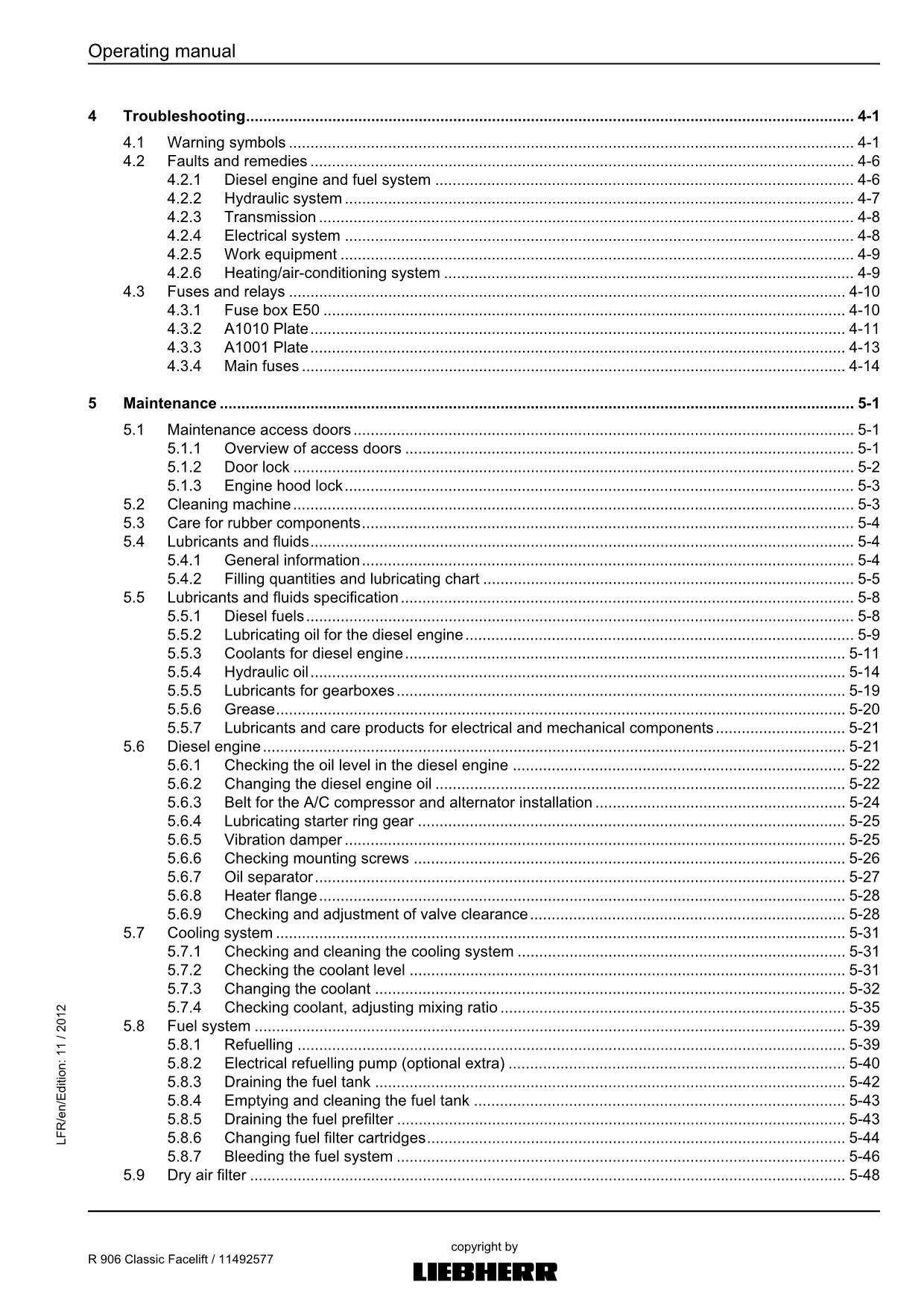 Liebherr R906 Classic Facelift Excavator Operators manual