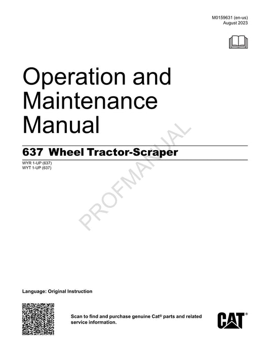 Caterpillar 637 Wheel Tractor Scraper Operators Manual WYT1-UP WYR1-UP