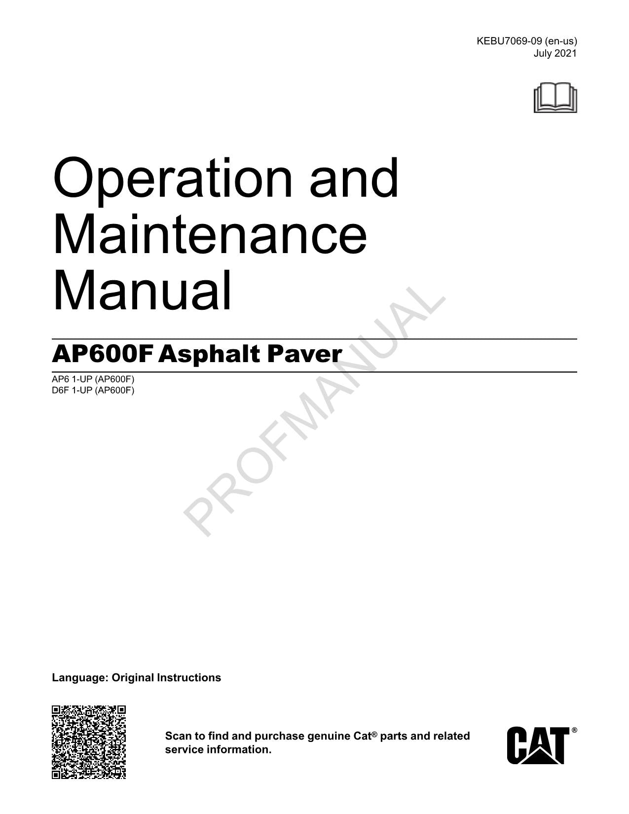 Caterpillar AP600F Asphaltfertiger - Wartungshandbuch für Bediener