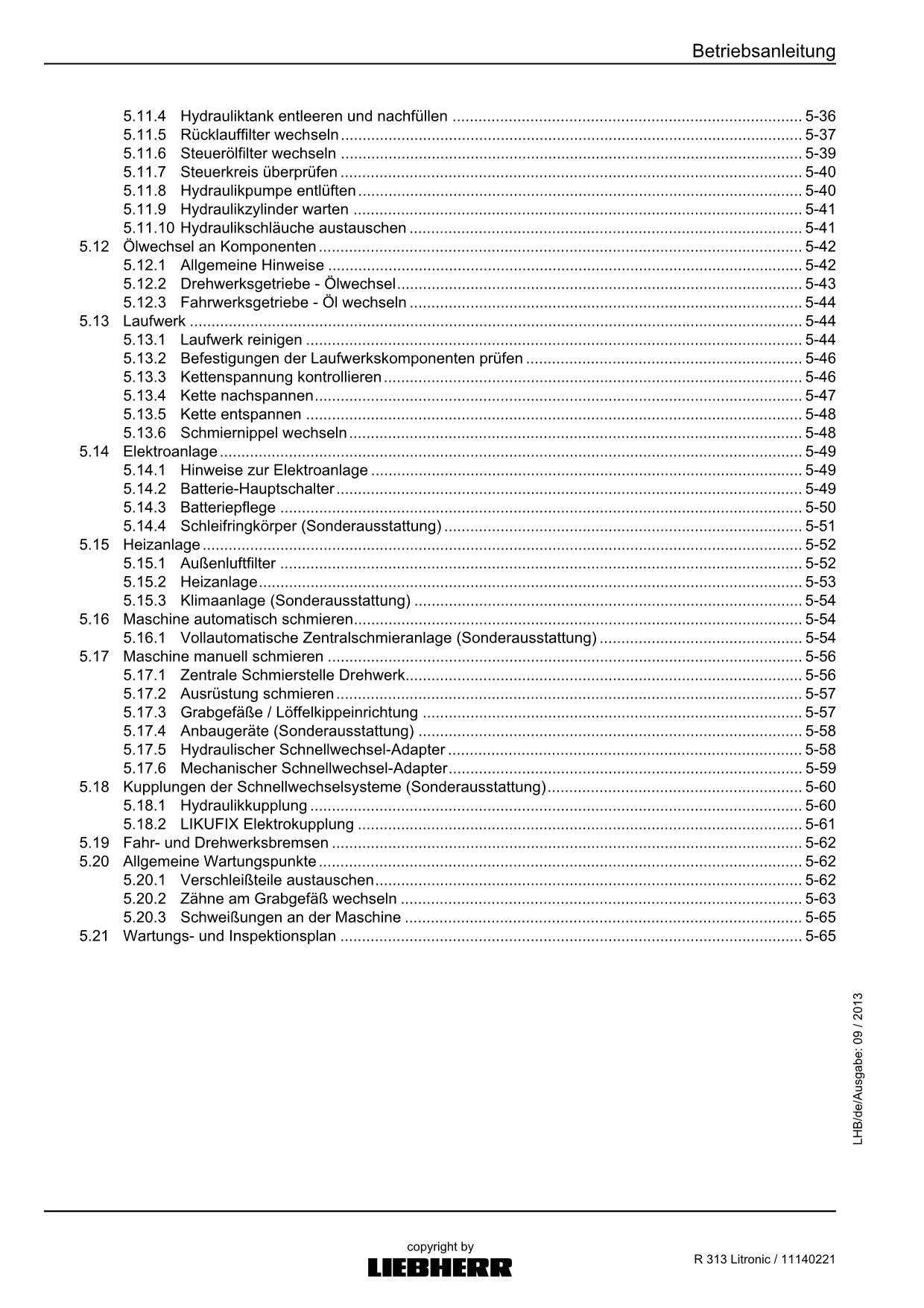 Liebherr R313 Litronic Hydraulikbagger Betriebsanleitung serial 57082