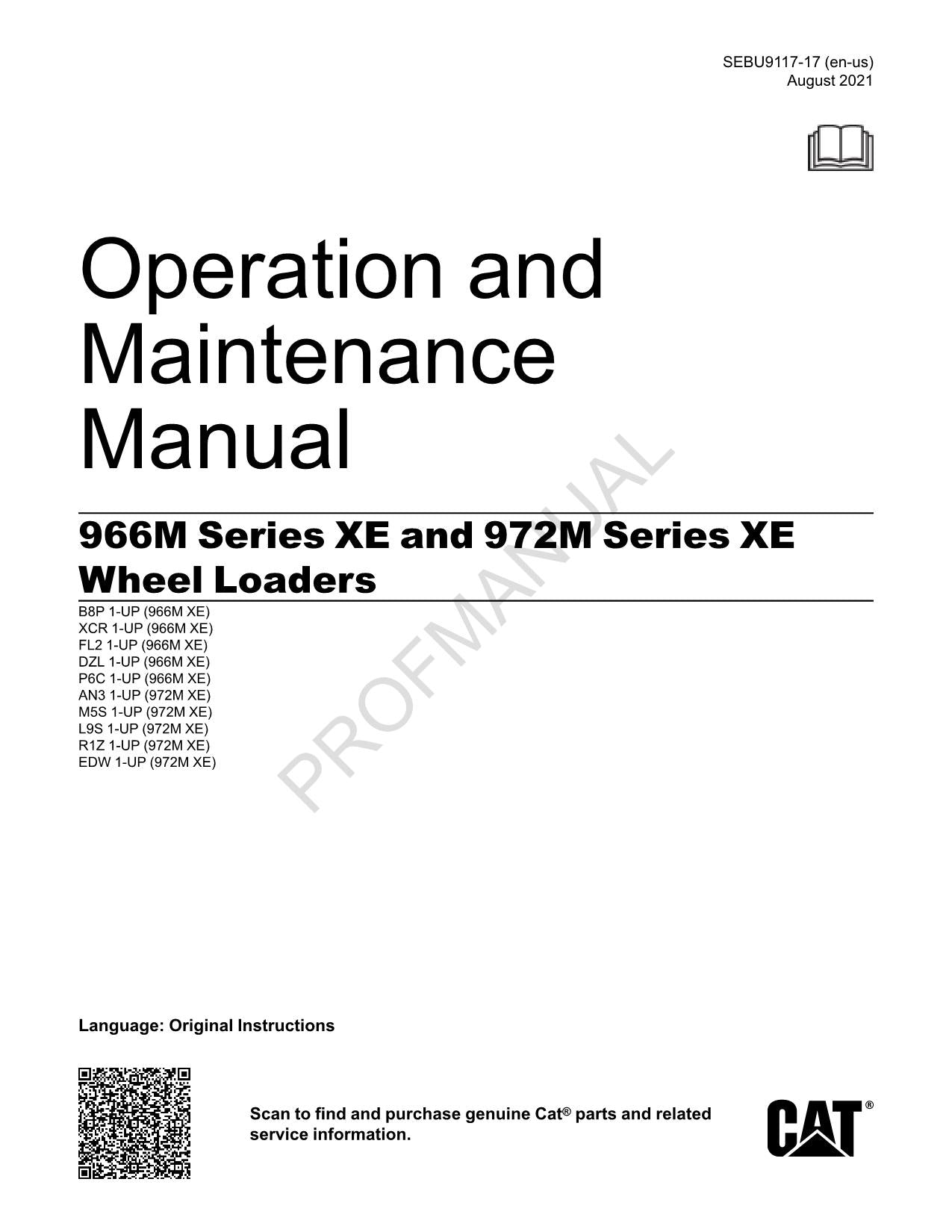 Caterpillar 966M XE 972M XE Radlader Bediener Wartungshandbuch