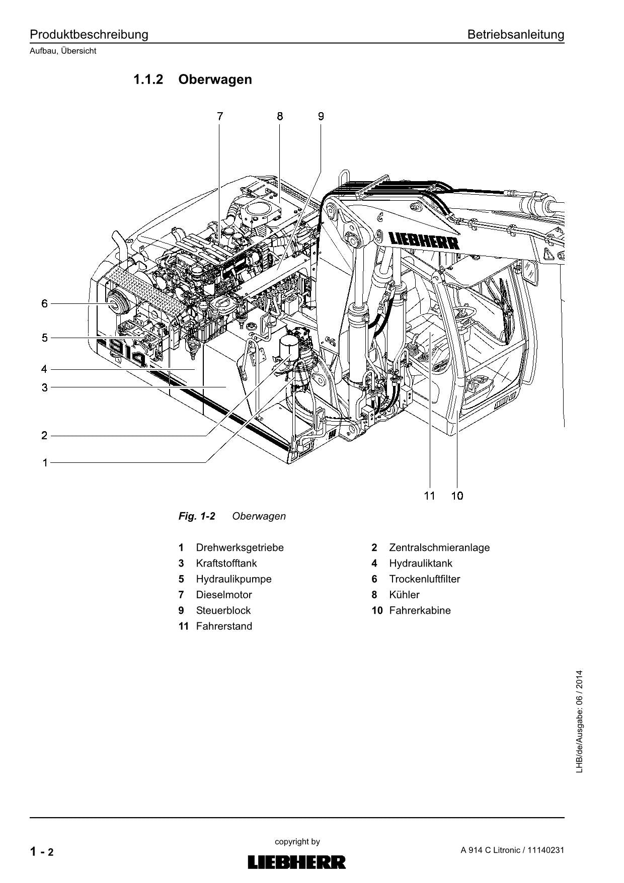 Liebherr A914 C Litronic Hydraulikbagger Betriebsanleitung