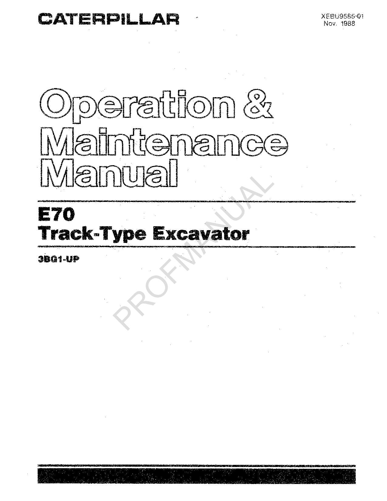 Wartungshandbuch für den Bediener des Raupenbaggers Caterpillar E70