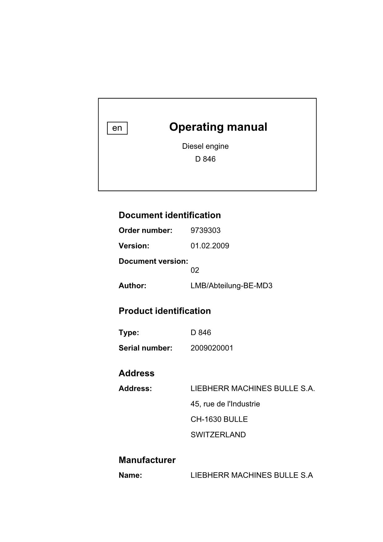 Manuel d'utilisation du moteur Liebherr D846